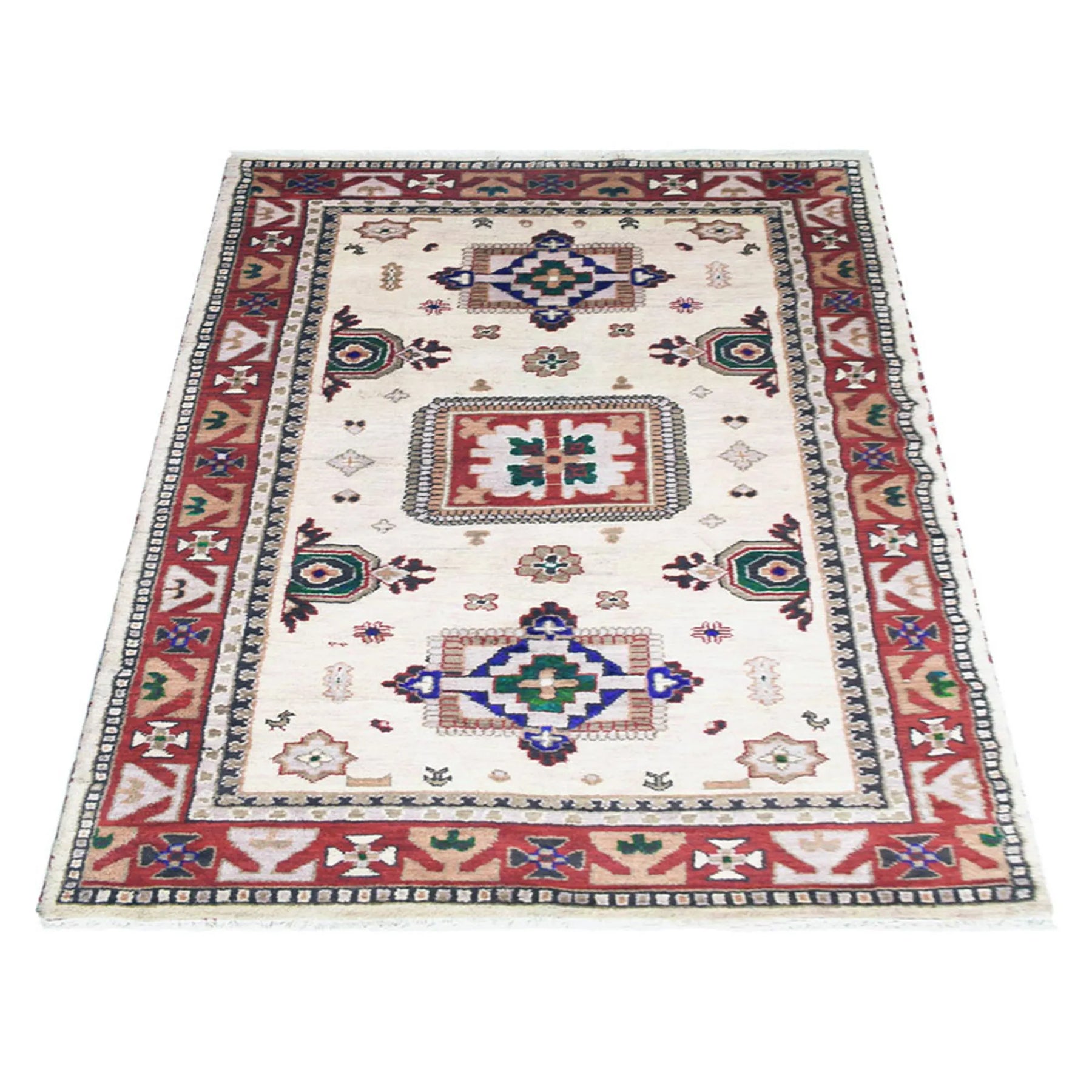 Rugsotic Carpets Hand Knotted Afghan Wool And Silk Area Rug Oriental Kazak — view 3