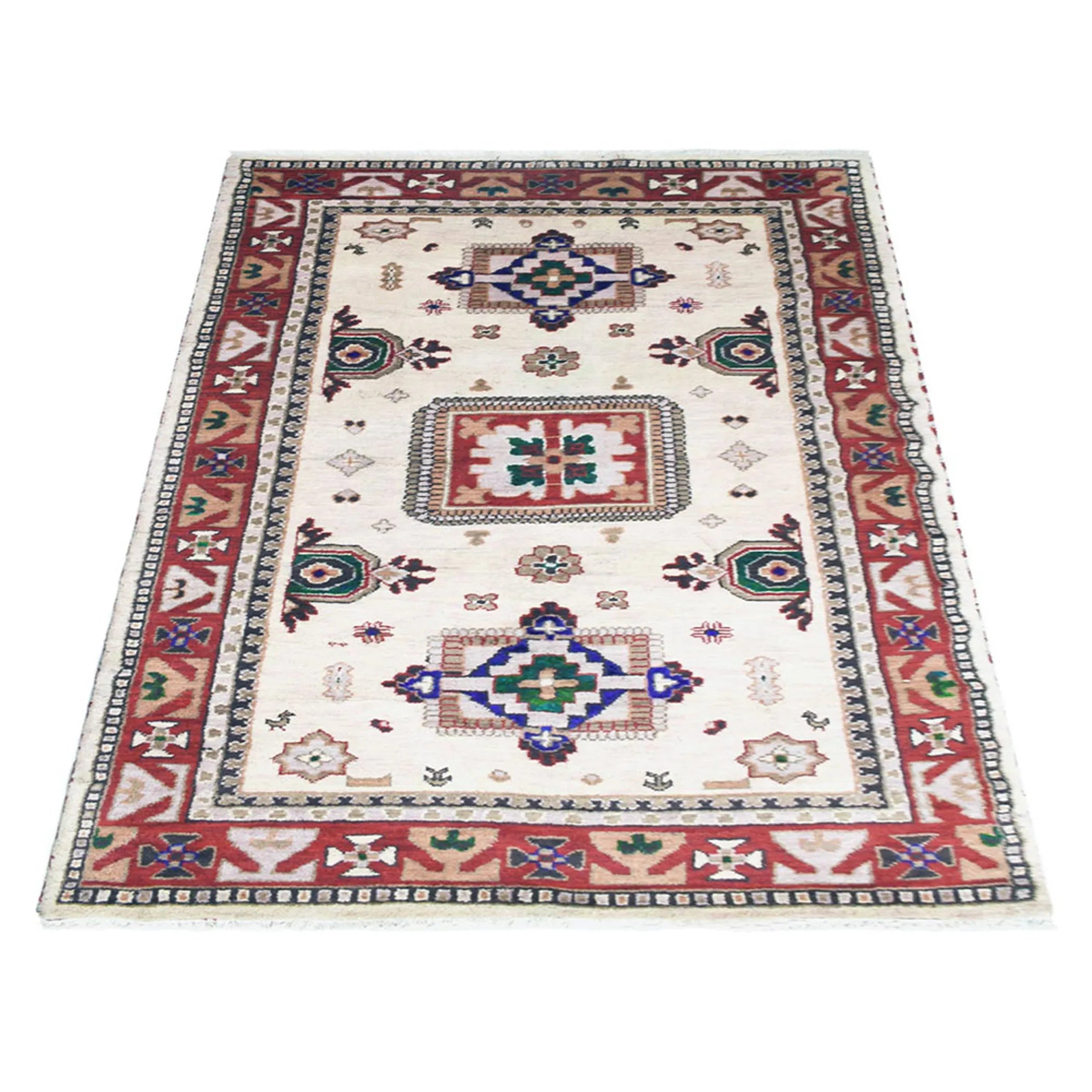 Rugsotic Carpets Hand Knotted Afghan Wool And Silk Area Rug Oriental Kazak — view 3