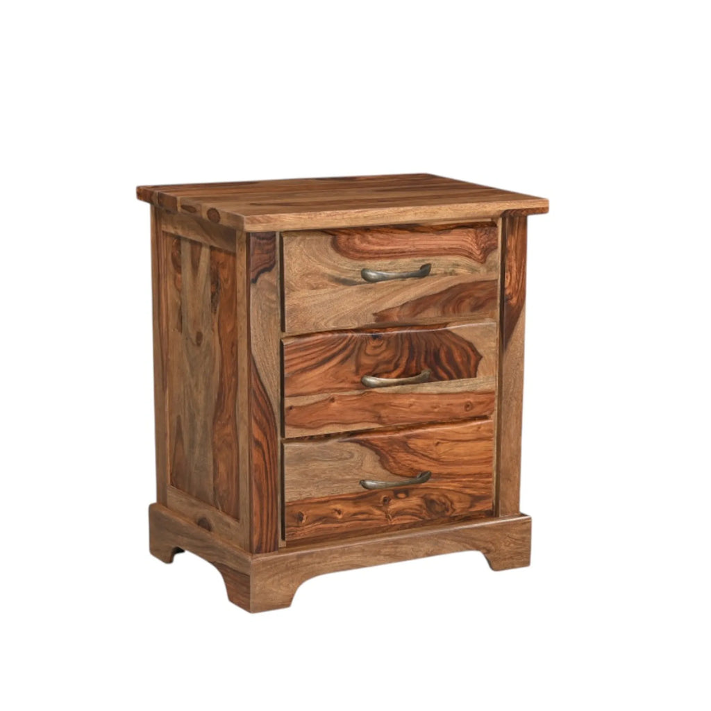 27″ Brown Solid Wood Live Edge Three Drawer Nightstand — view 4