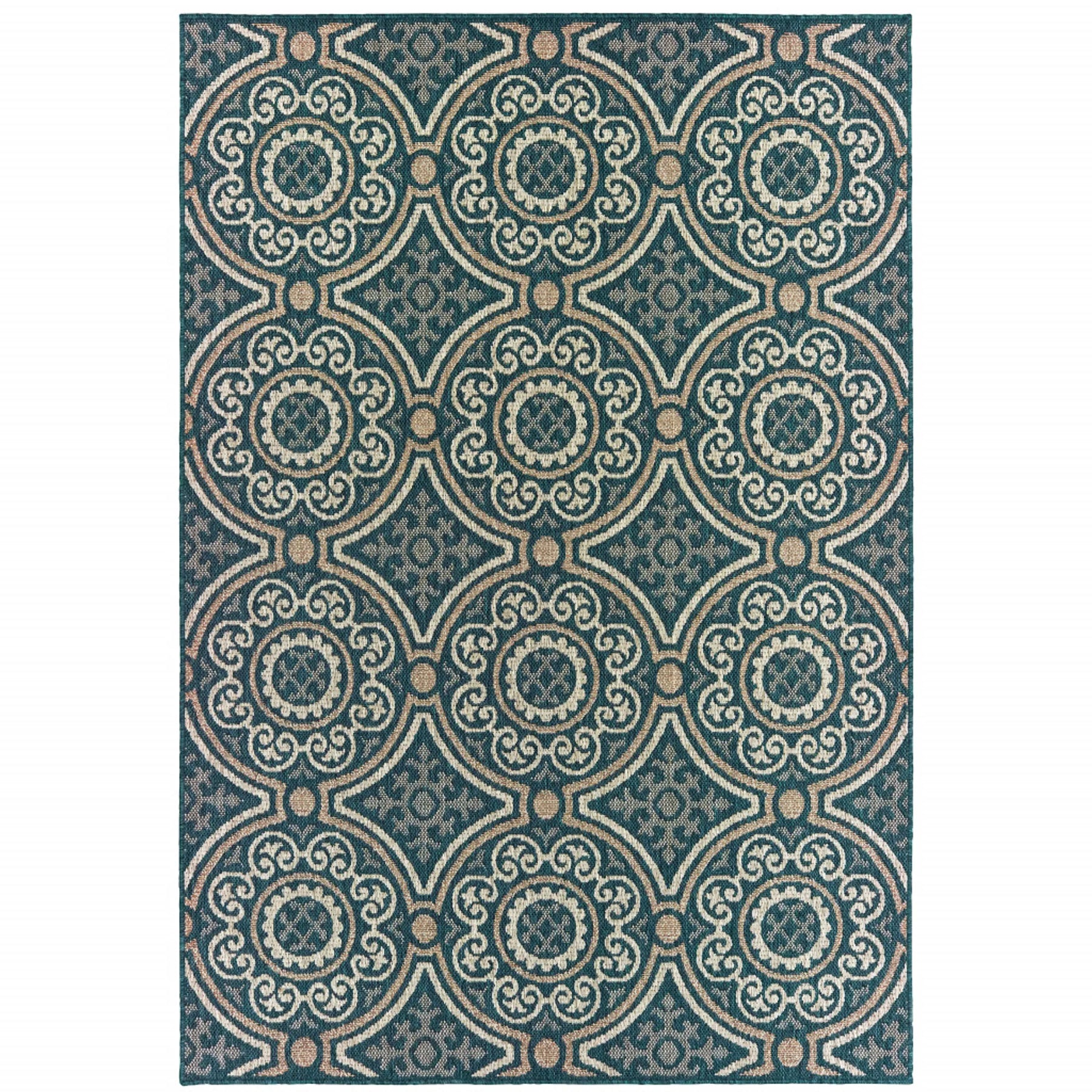 8′ x 10′ Blue and Gray Geometric Stain Resistant Indoor Outdoor Area Rug