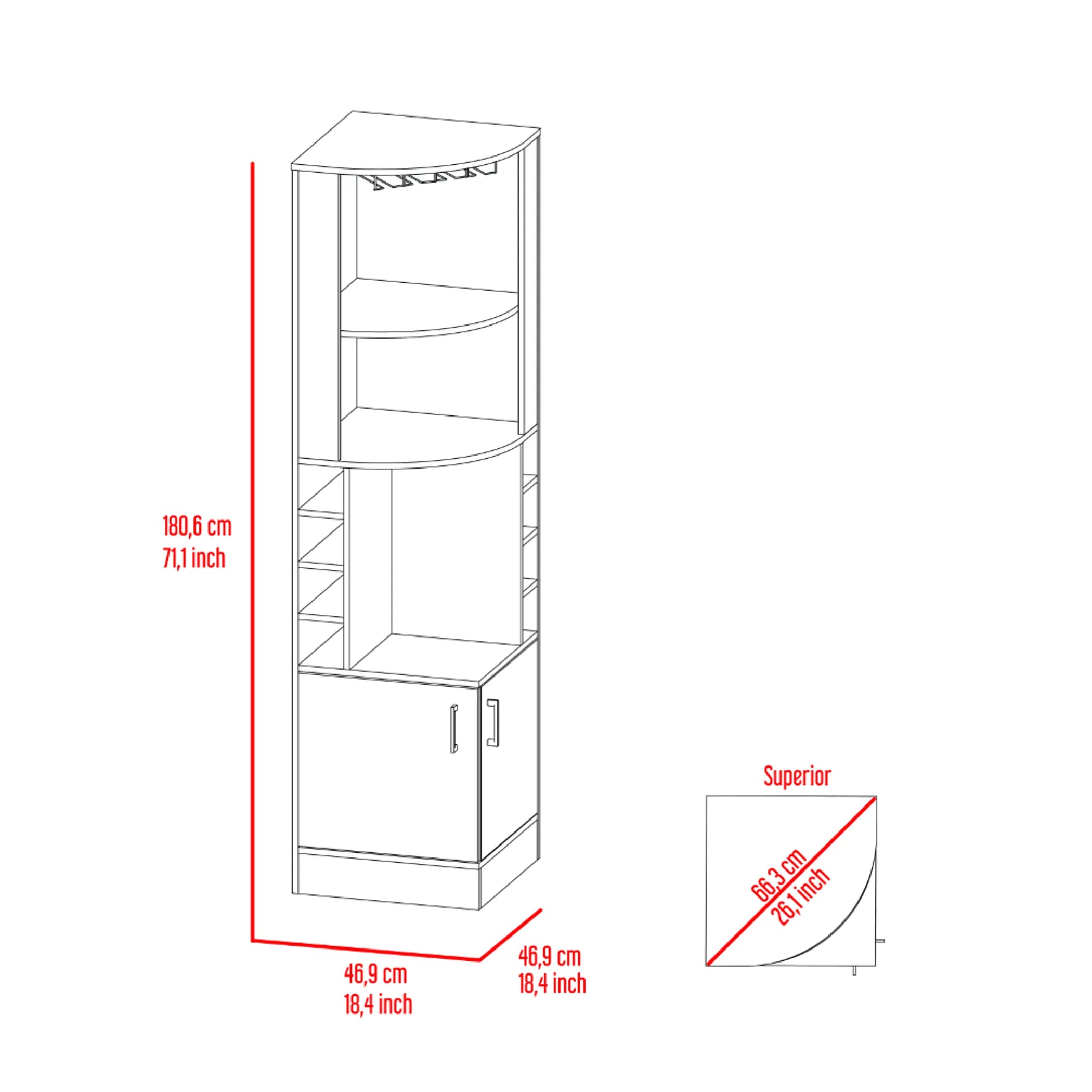 Coppola Corner Bar Cabinet with eight cubbies for wine — view 2
