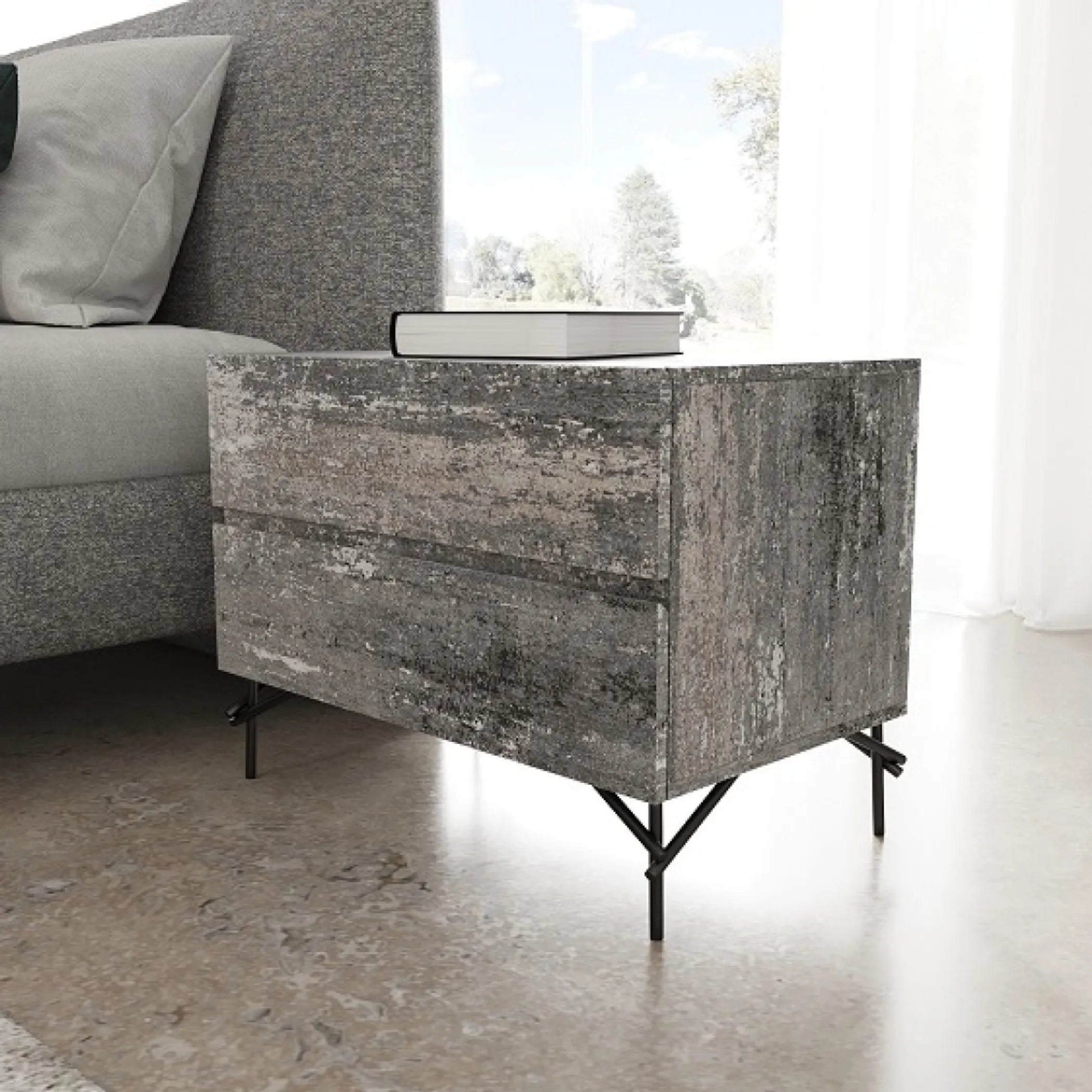 21″ Distressed Gray Two Drawer Nightstand — view 2