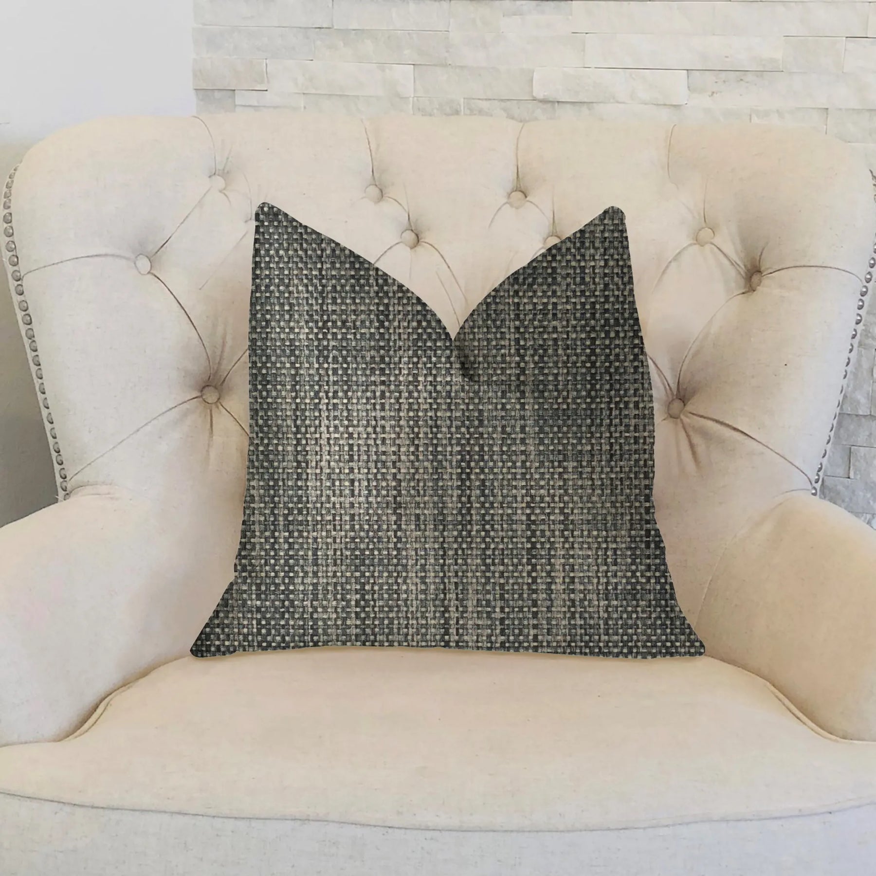 Plutus Bluejay Cayne Blue and Gray Luxury Throw Pillow — view 2