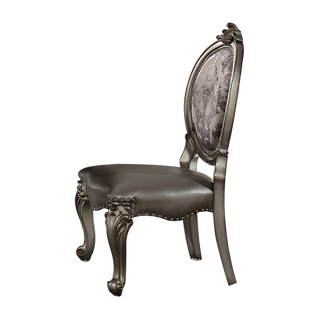 Set of Two Upholstered Faux Leather And Solid Wood King Louis Back Dining Side Chairs — view 3