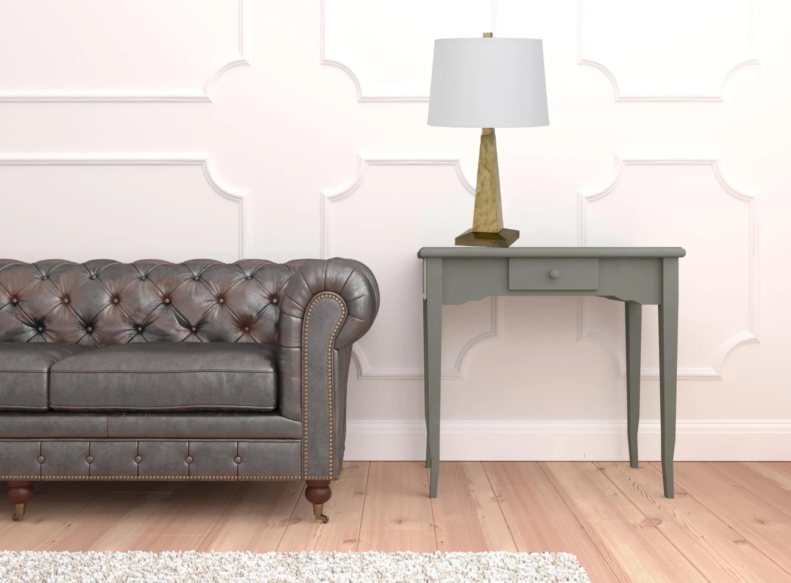 28″ Brown Table Lamp With Off White Empire Shade — view 3