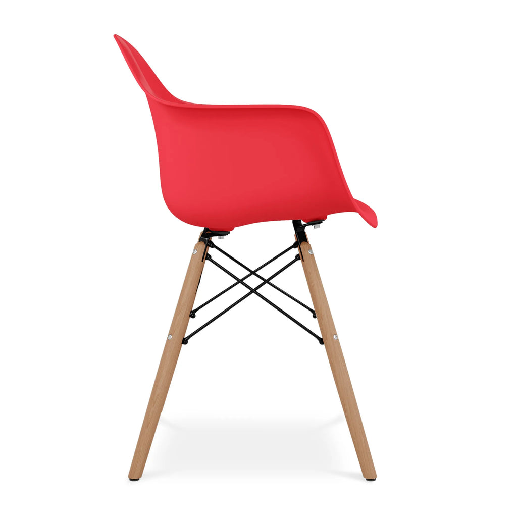 Red And Natural Heavy Duty Plastic And Solid Wood Dining Arm Chair — view 4