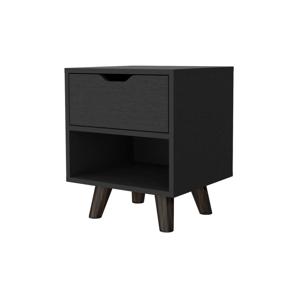 19″ Black One Drawer Faux Wood Nightstand