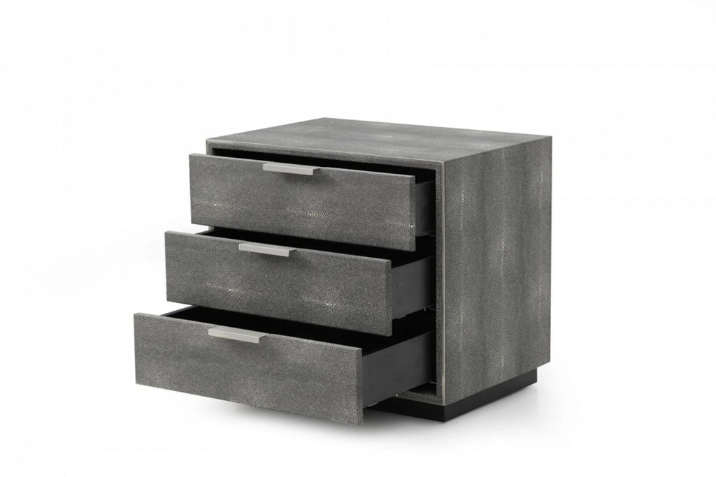 22″ Gray Shagreen Three Drawer Nightstand — view 3
