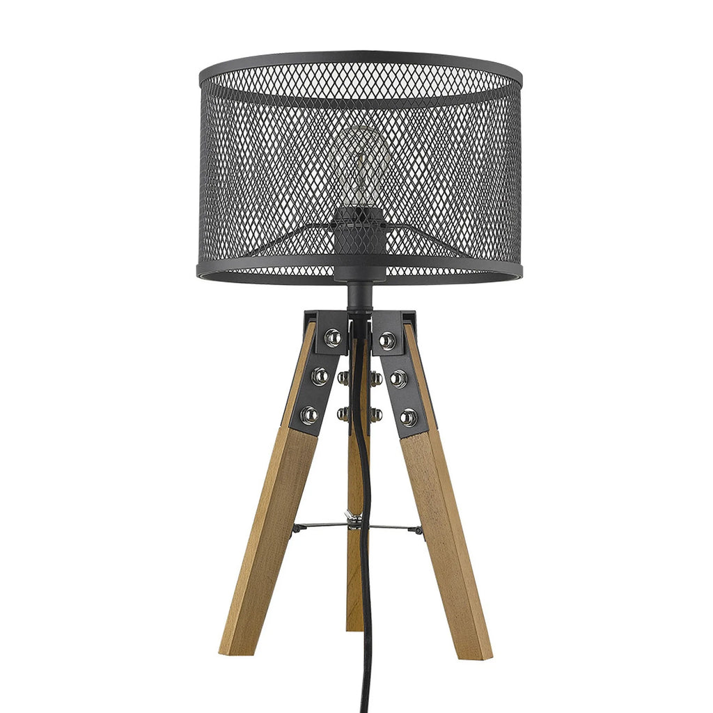 20″ Brown Solid Wood Tripod Table Lamp With Black Drum Shade — view 2