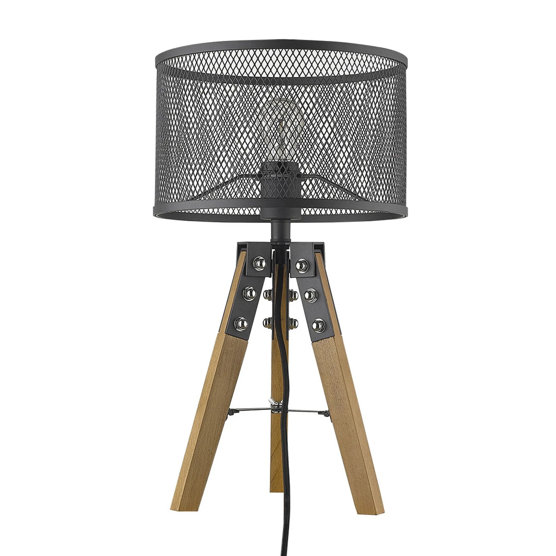 20″ Brown Solid Wood Tripod Table Lamp With Black Drum Shade — view 2