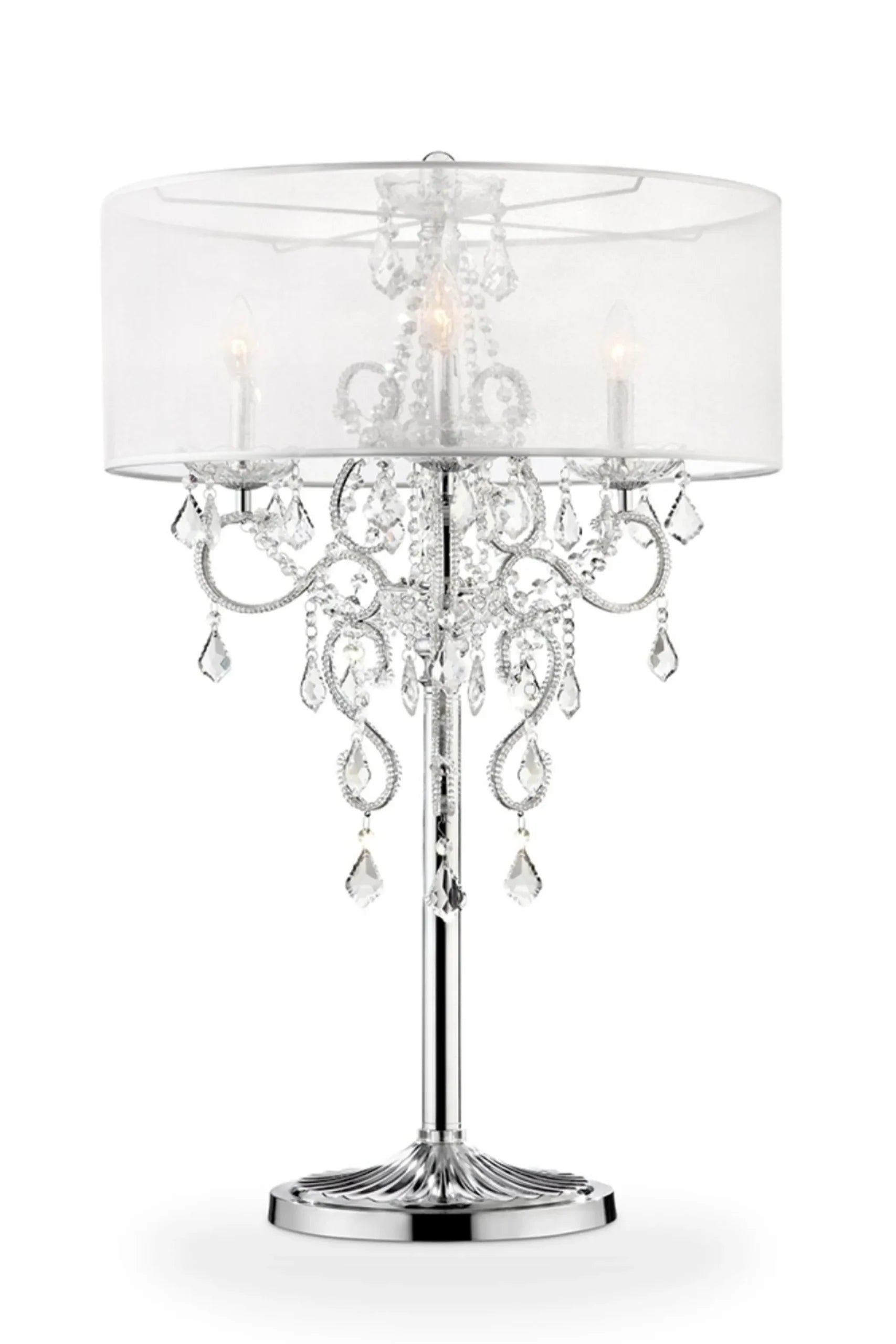 Glam Silver Faux Crystal Accent Table Lamp with See Thru Shade — view 2