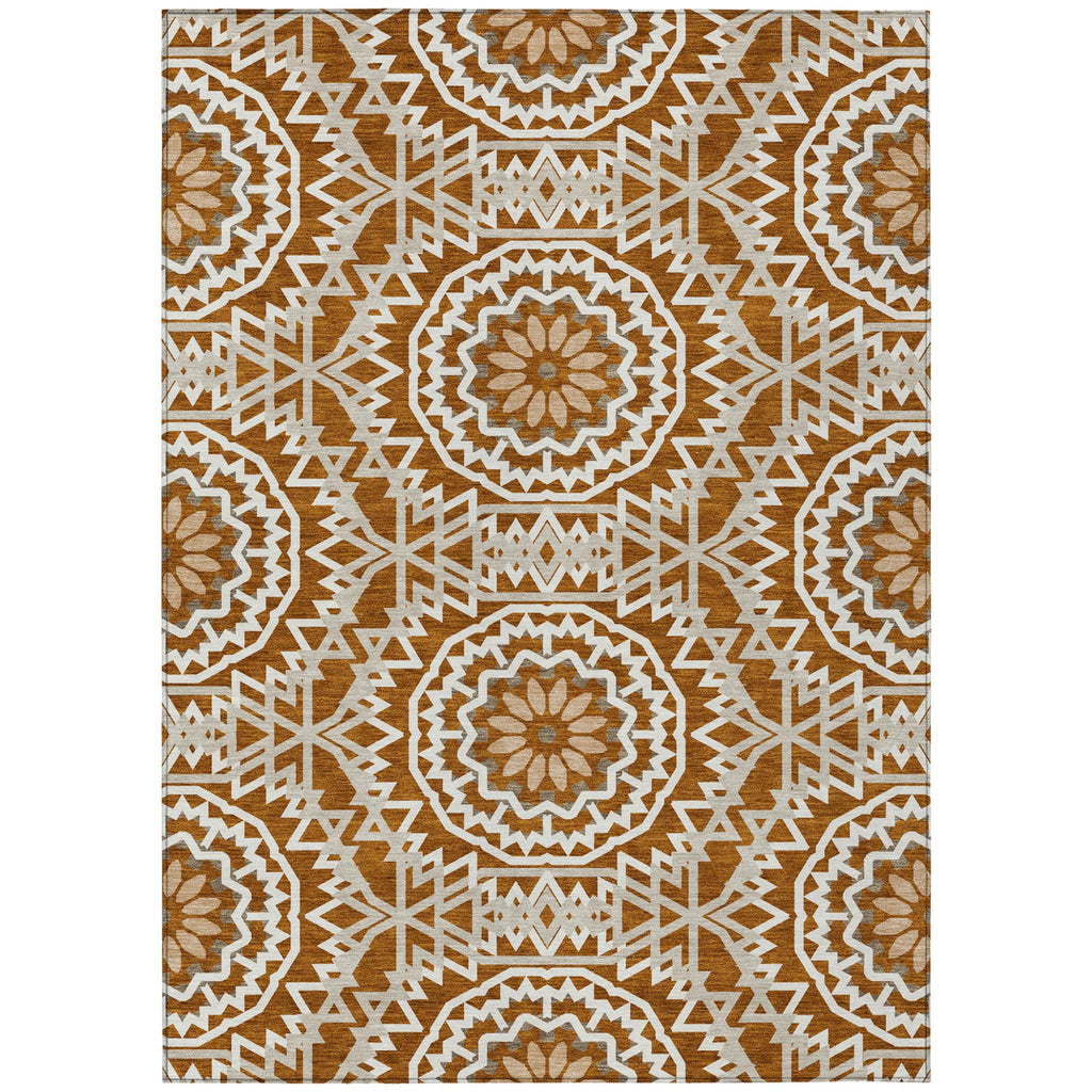 10′ X 14′ Orange Copper And Beige Floral Medallion Washable Indoor Outdoor Area Rug — view 2