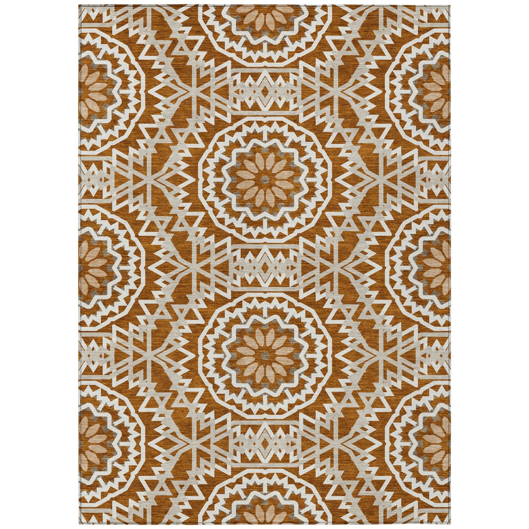 10′ X 14′ Orange Copper And Beige Floral Medallion Washable Indoor Outdoor Area Rug — view 2