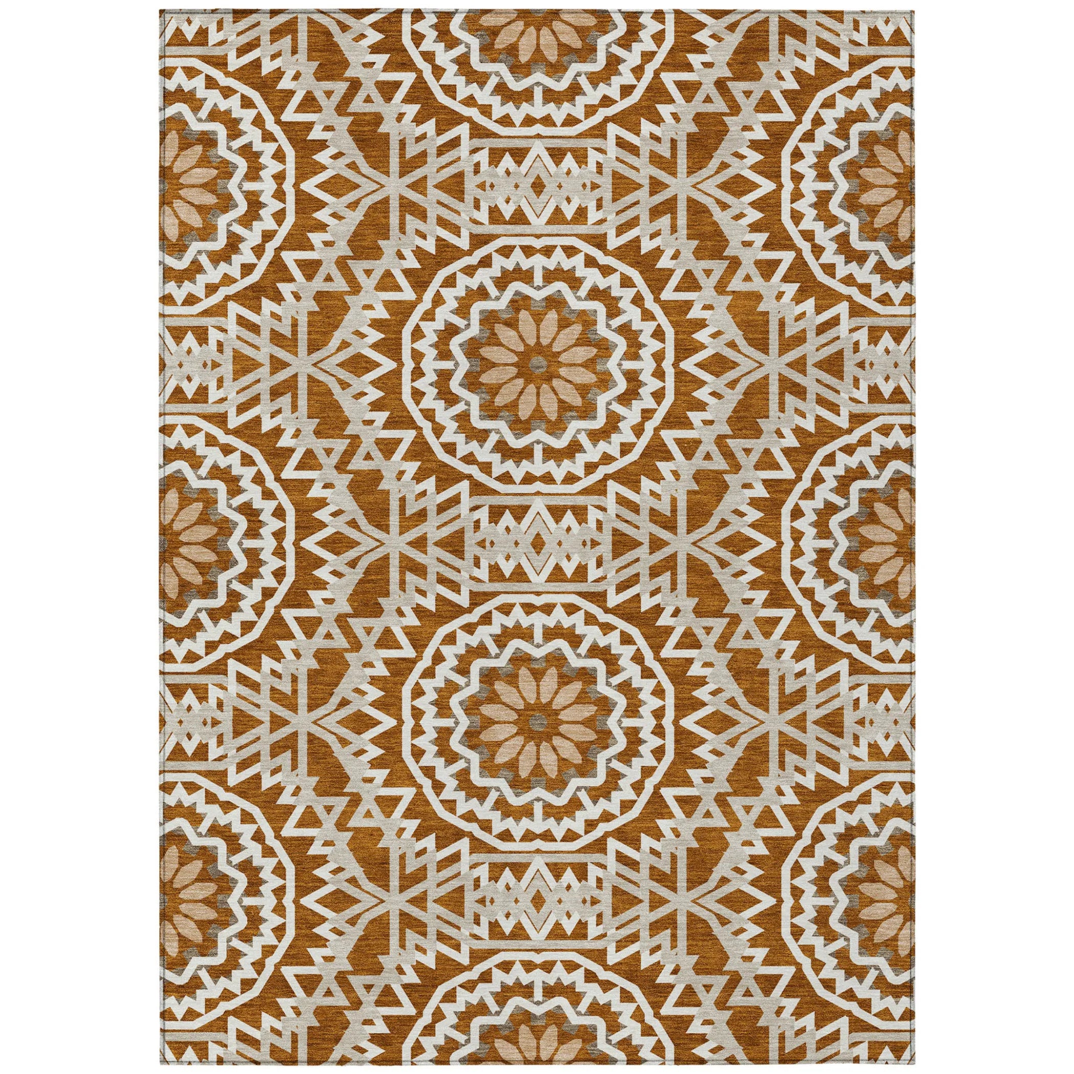 10′ X 14′ Orange Copper And Beige Floral Medallion Washable Indoor Outdoor Area Rug — view 2