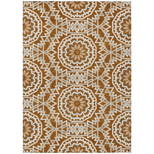 10′ X 14′ Orange Copper And Beige Floral Medallion Washable Indoor Outdoor Area Rug — view 2