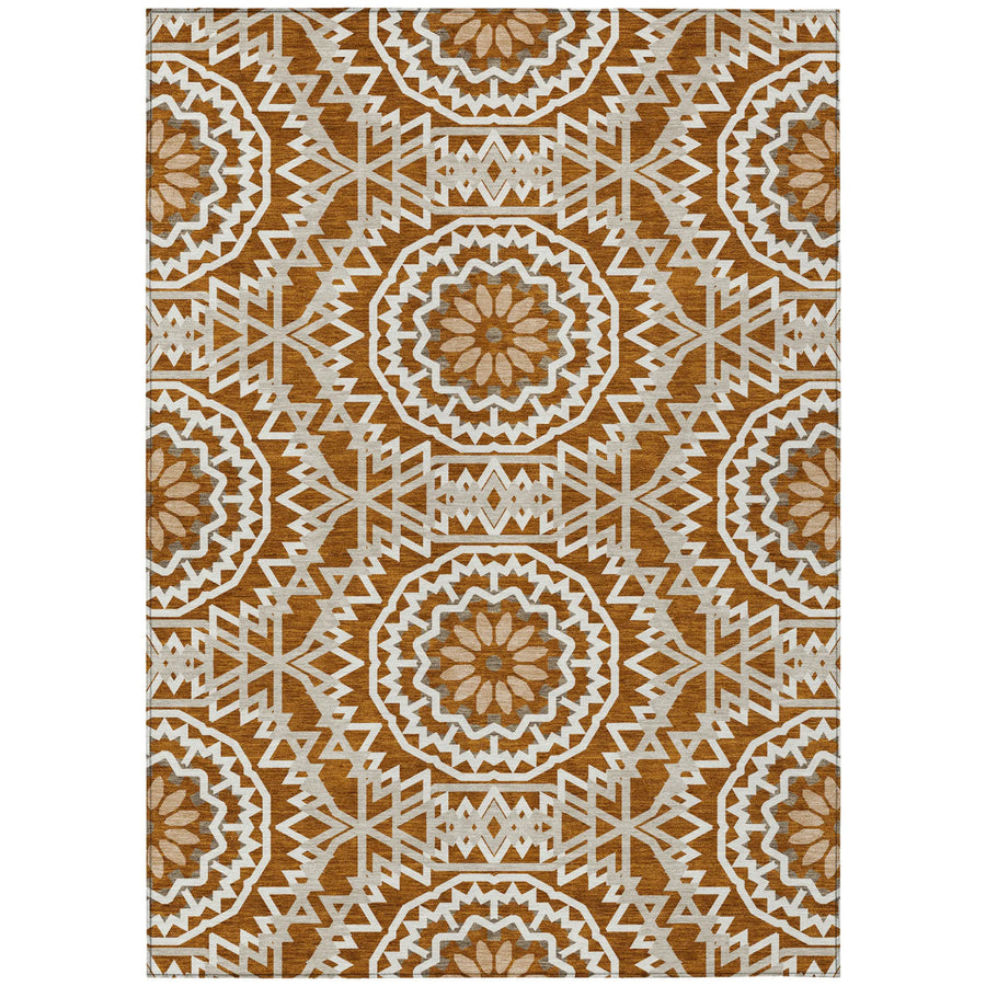 10′ X 14′ Orange Copper And Beige Floral Medallion Washable Indoor Outdoor Area Rug — view 2
