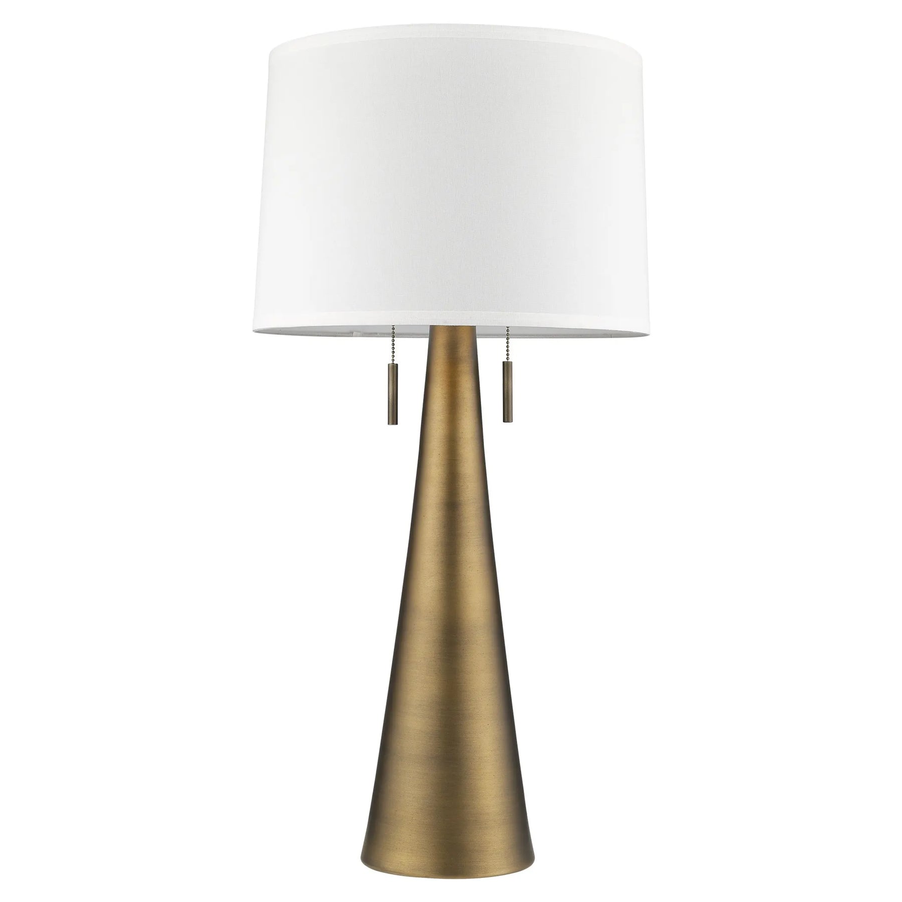 34″ Brass Metal Two Light Table Lamp With White Empire Shade — view 3