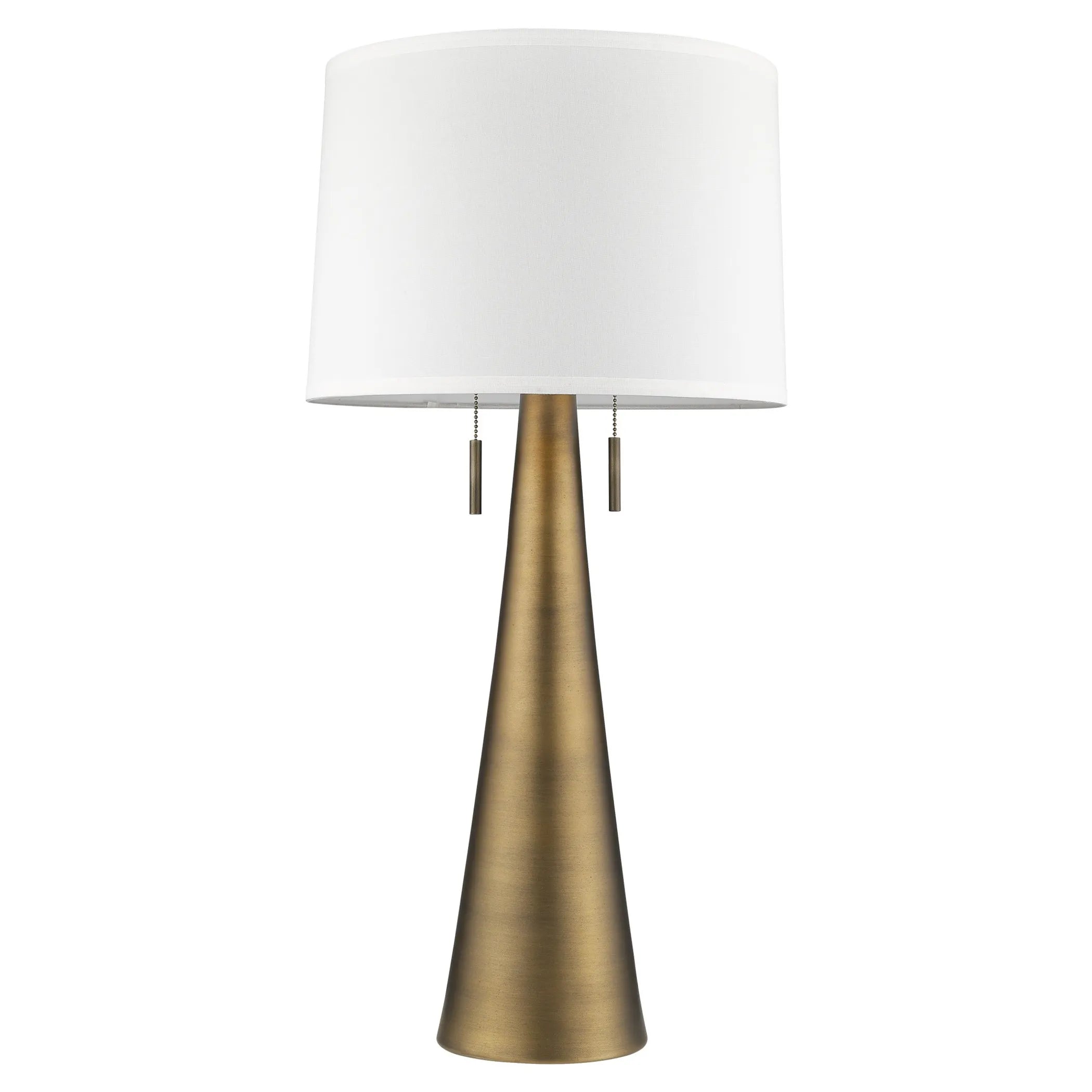 34″ Brass Metal Two Light Table Lamp With White Empire Shade — view 3