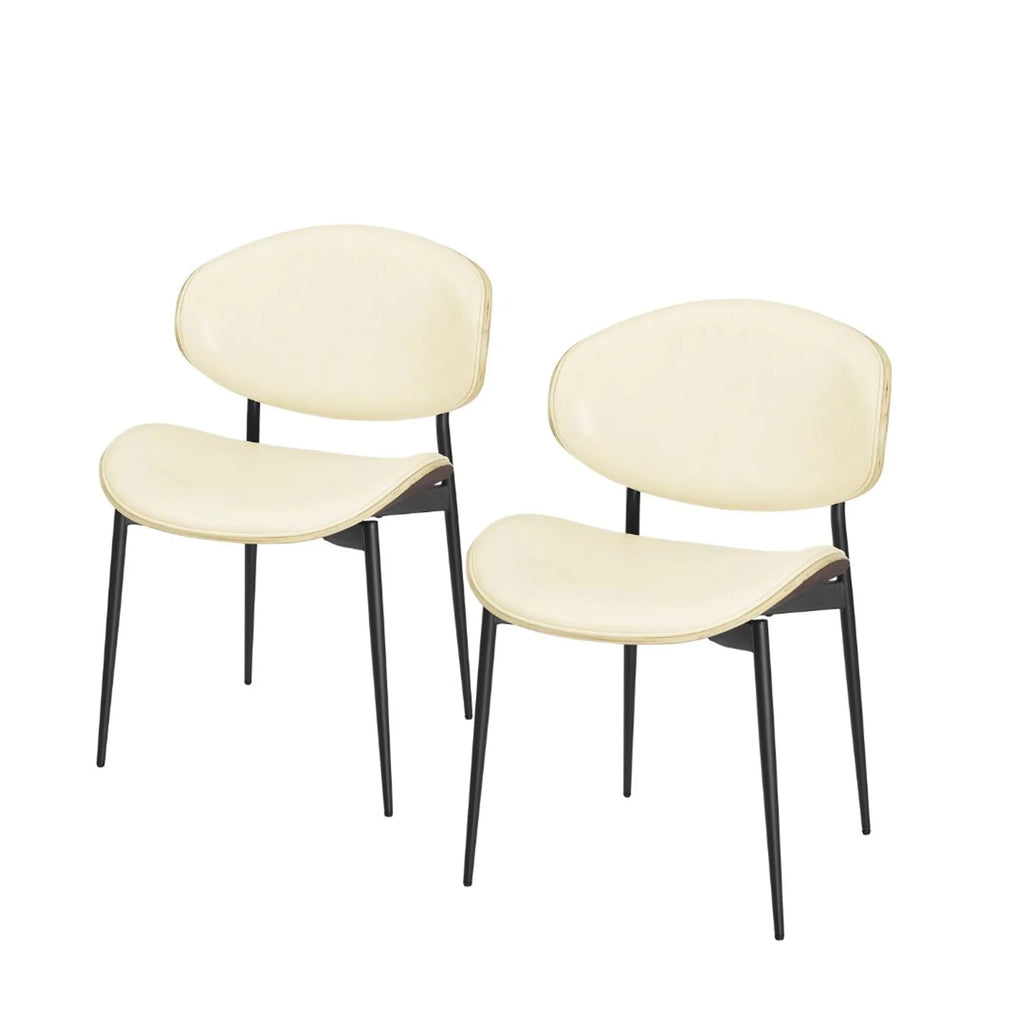 Set of Two Off White And Black Upholstered Faux Leather Curved Back Dining Side Chairs — view 4