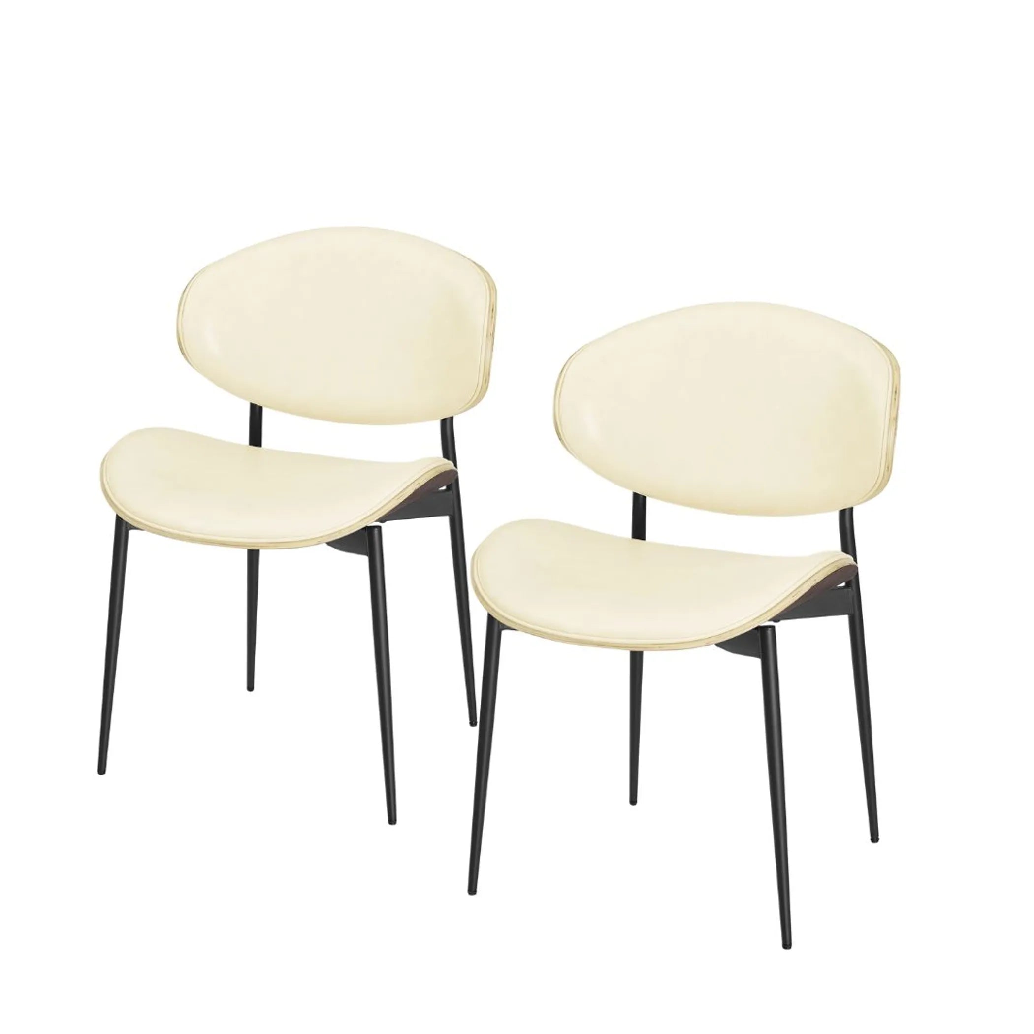 Set of Two Off White And Black Upholstered Faux Leather Curved Back Dining Side Chairs — view 4
