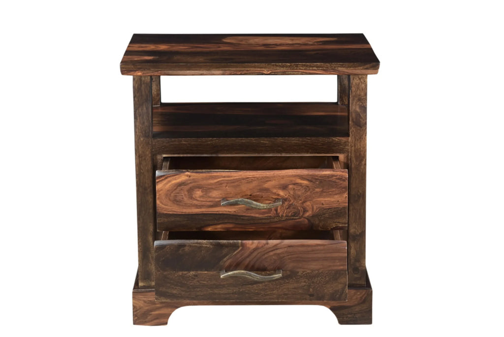 27″ Dark Brown Solid Wood Two Drawer Nightstand — view 4