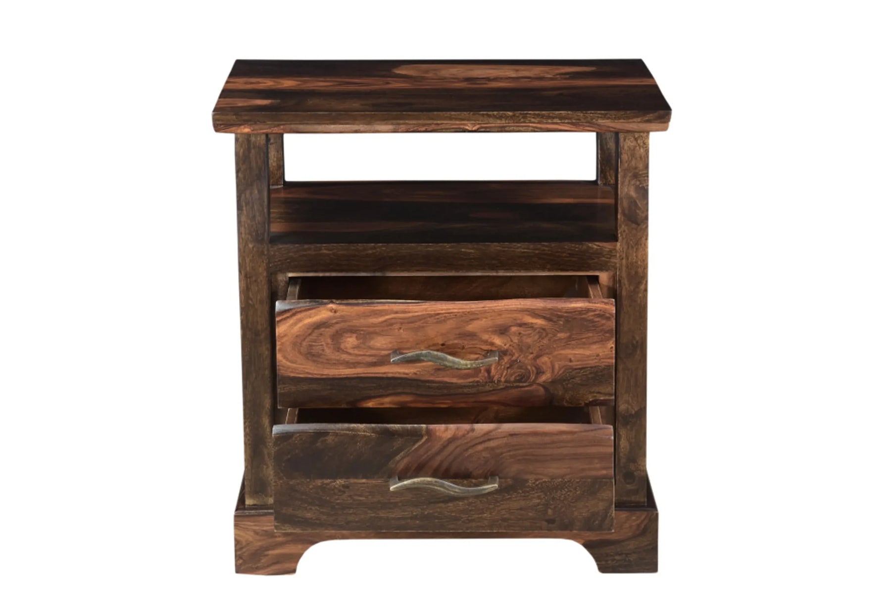 27″ Dark Brown Solid Wood Two Drawer Nightstand — view 4