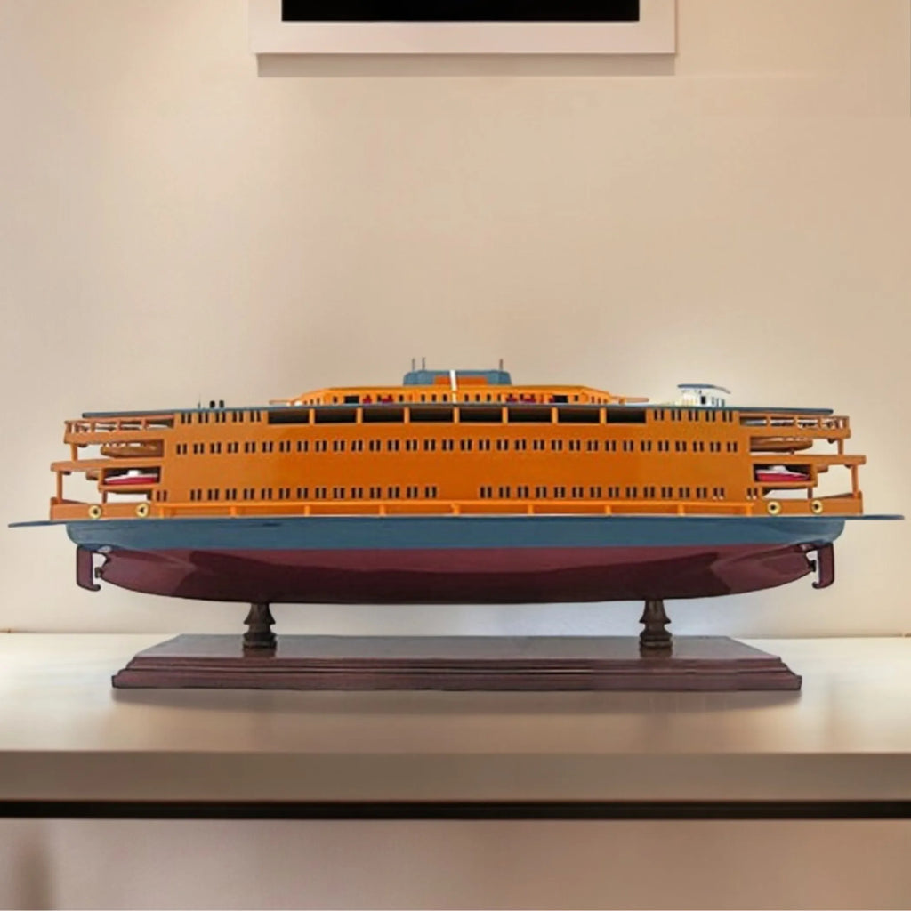 11″ Maroon Staten Island Ferry Boat Hand Painted Decorative Boat — view 2