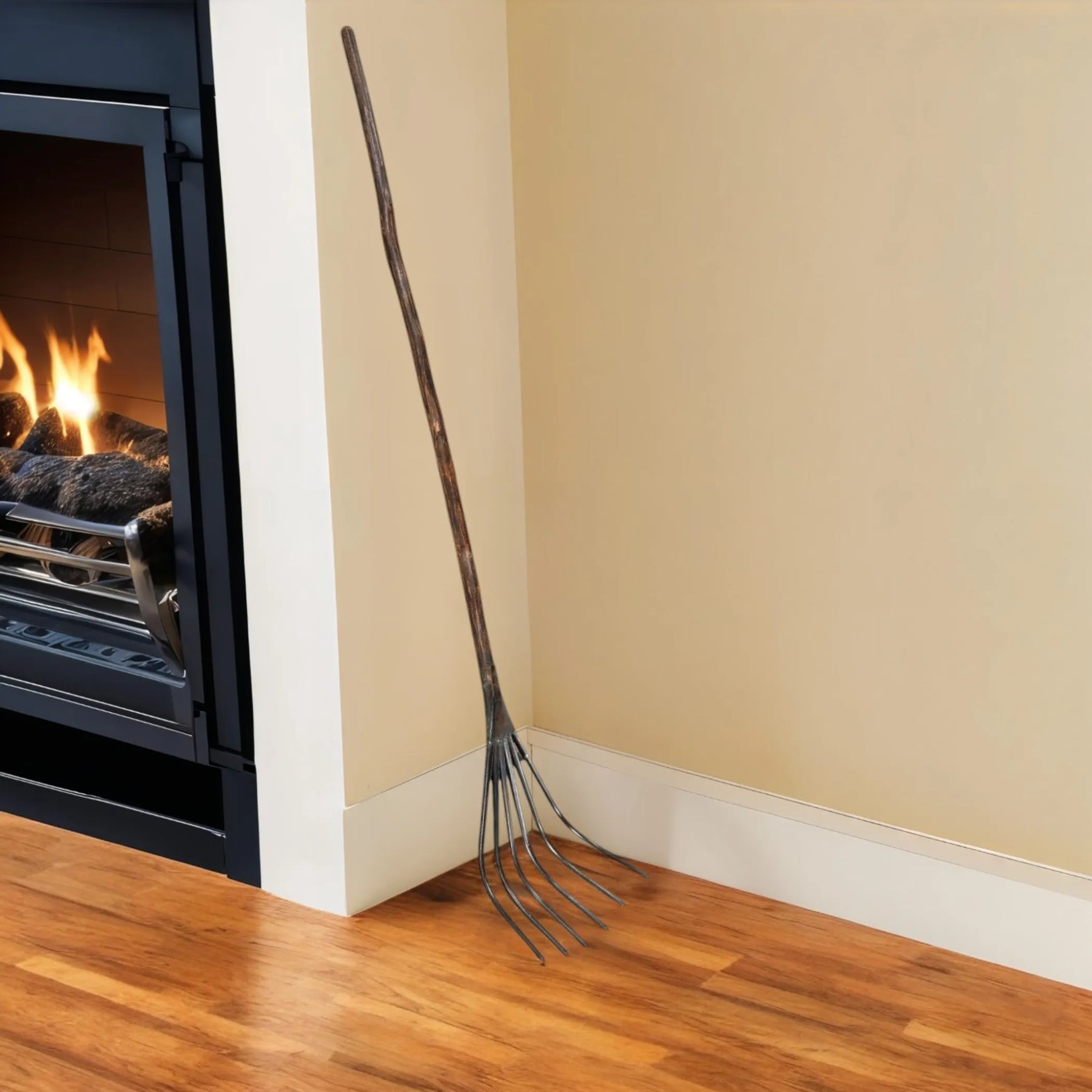 60″ Brown and Black Wood and Metal Decorative Rake Sculpture