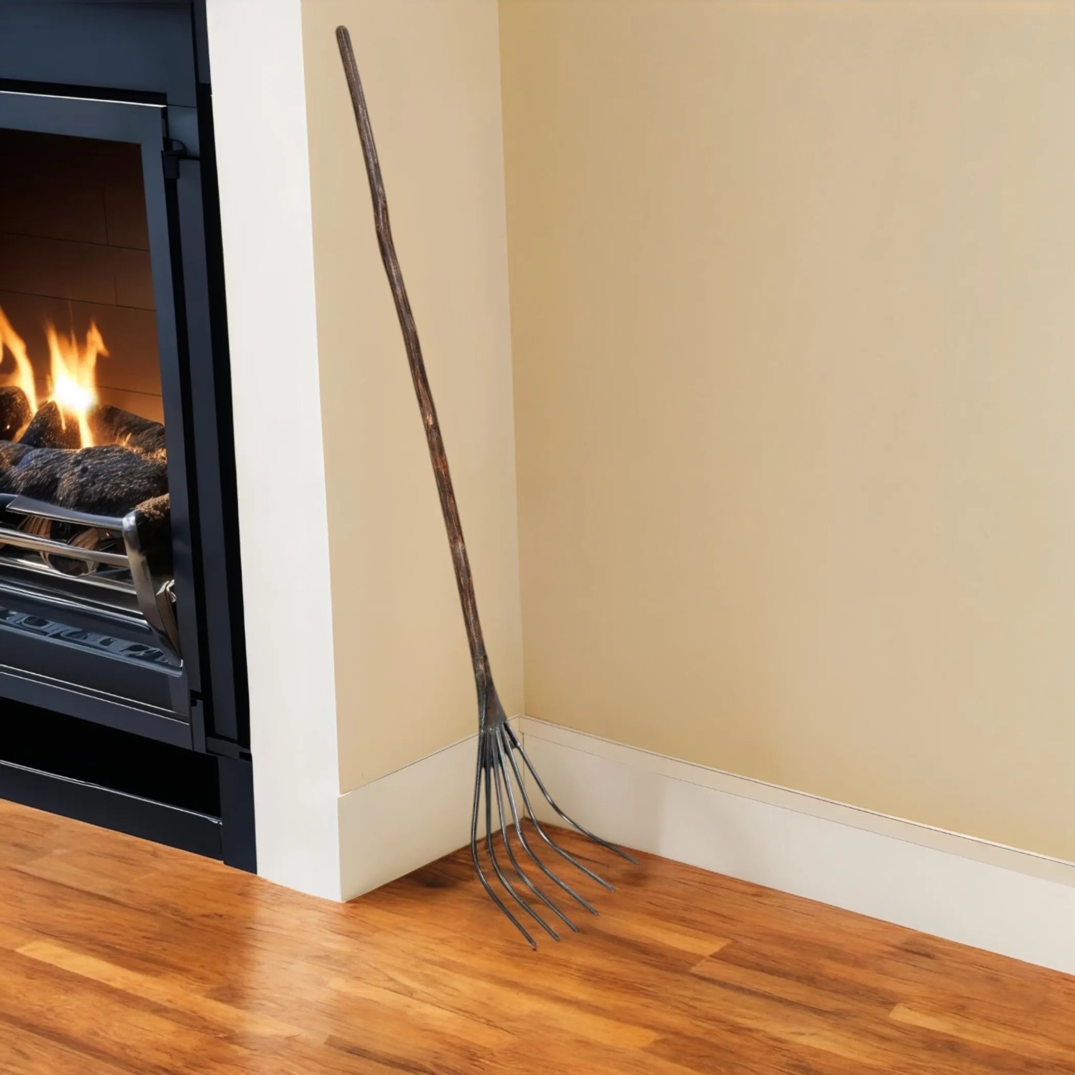 60″ Brown and Black Wood and Metal Decorative Rake Sculpture