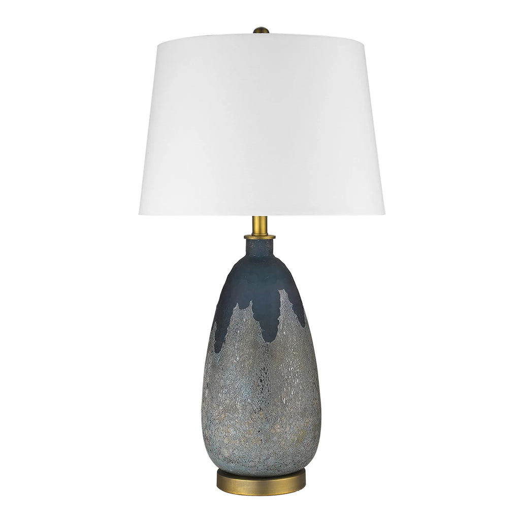 30″ Teal Blue Concrete Table Lamp With Cream Empire Shade — view 4