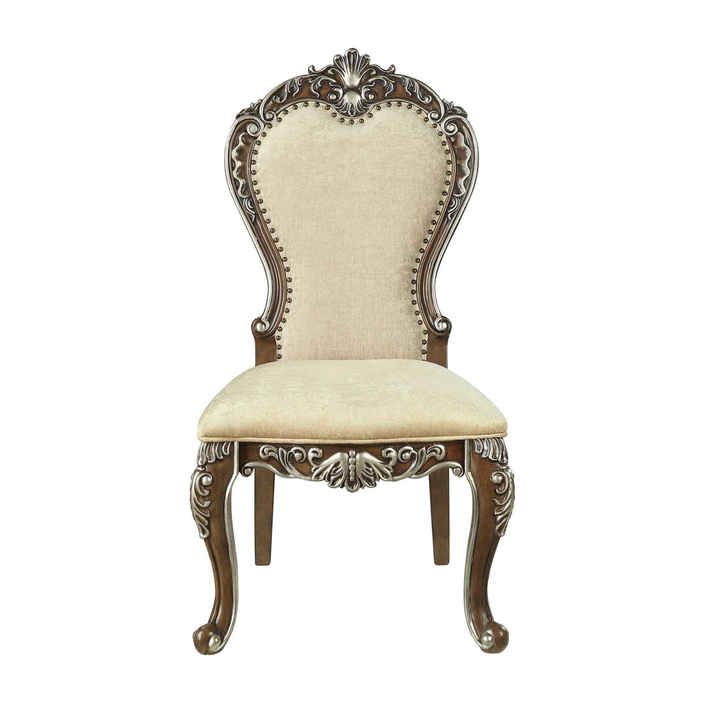 Set of Two Upholstered Chenille And Solid Wood Dining Side Chairs — view 4