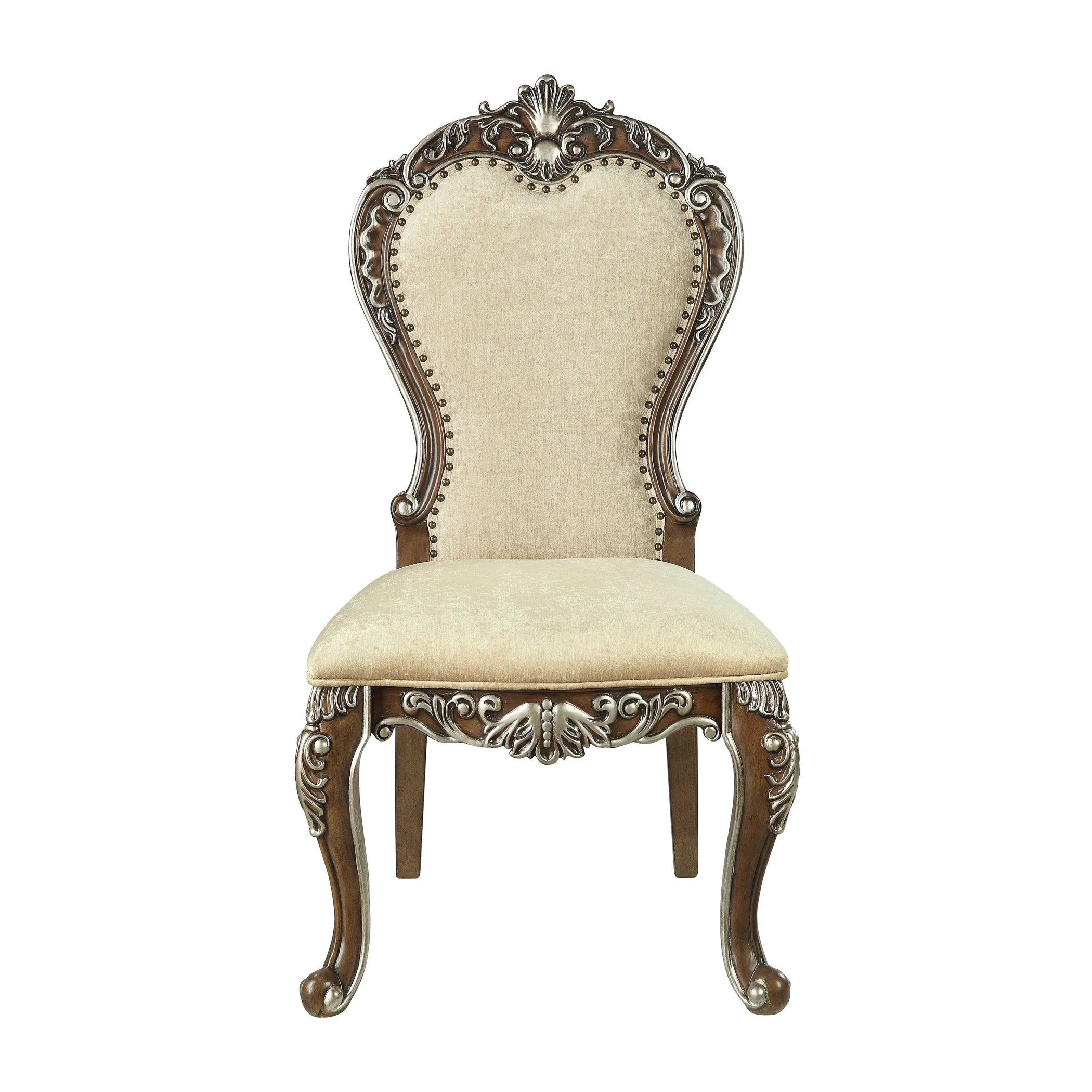 Set of Two Upholstered Chenille And Solid Wood Dining Side Chairs — view 4