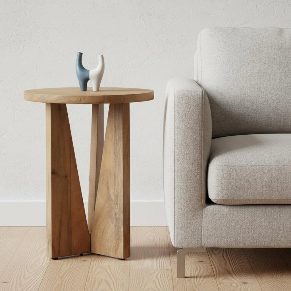 22″ Natural Distressed Solid Wood Round End Table