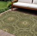 10′ X 14′ Olive Green Artichoke Green And Gold Floral Medallion Washable Indoor Outdoor Area Rug