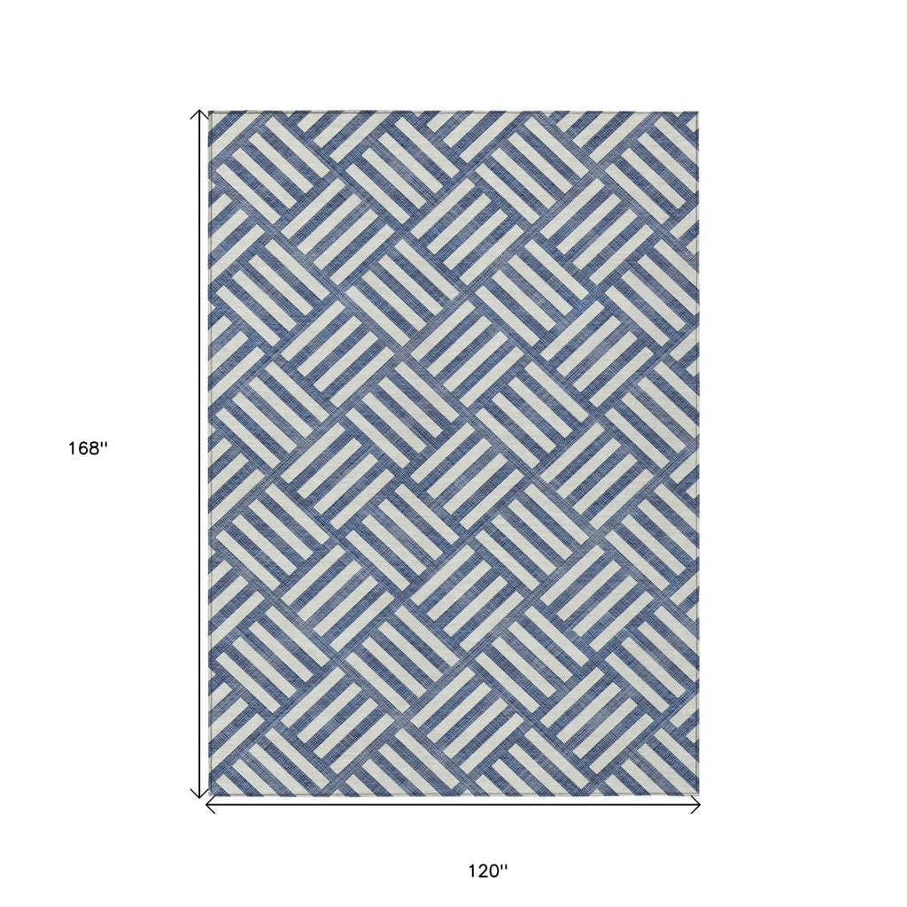 10′ X 14′ Navy Blue And Ivory Geometric Washable Indoor Outdoor Area Rug — view 3