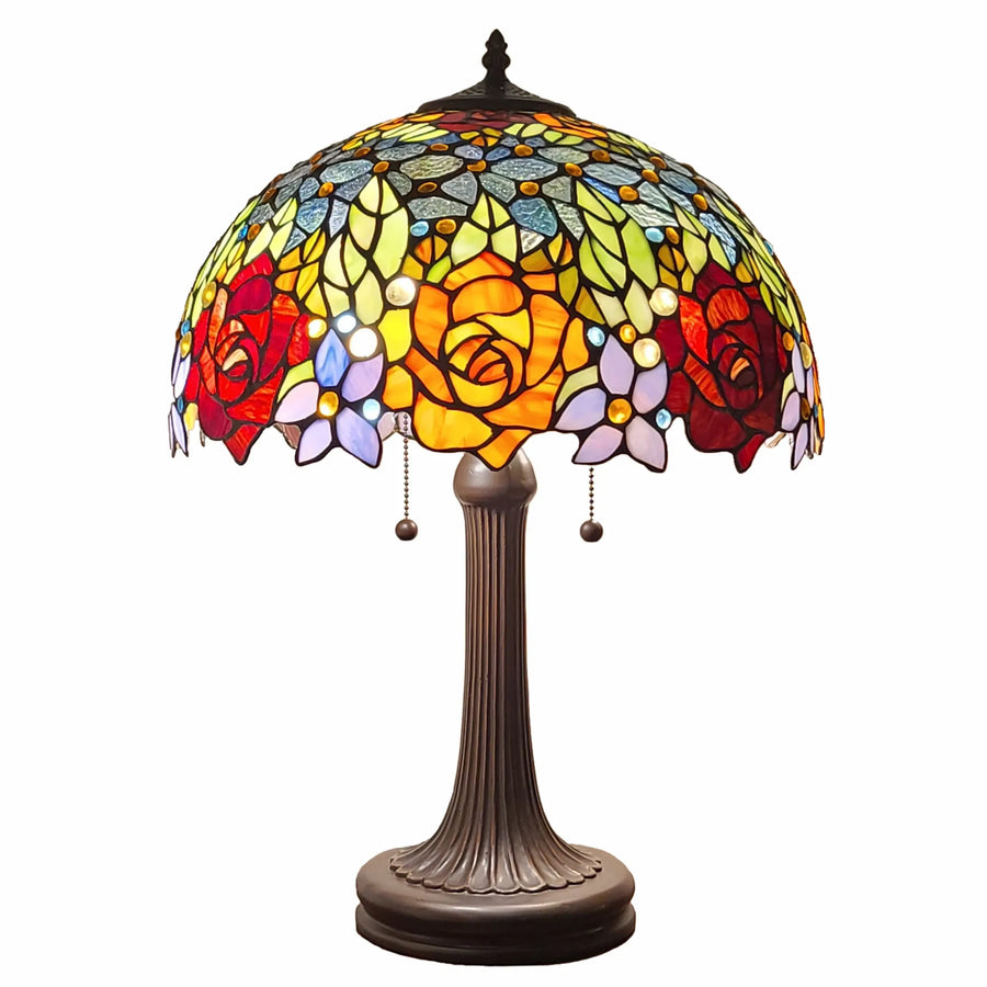 24″ Dark Brown Metal Two Light Candlestick Table Lamp With Orange Shade — view 2