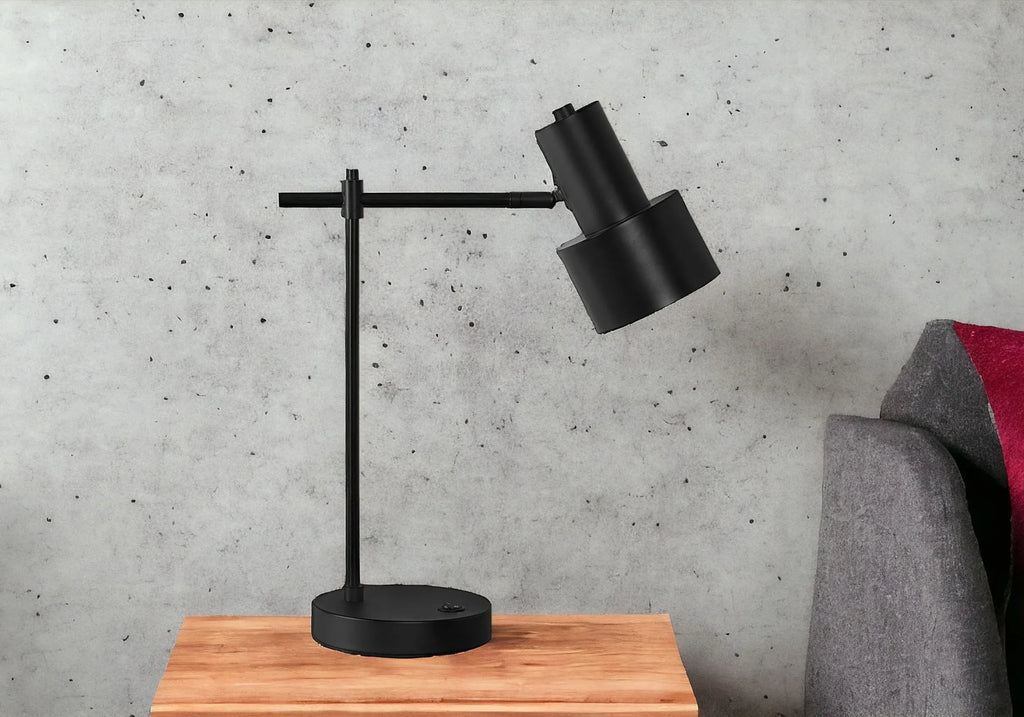 21″ Black Metal Round USB Table Lamp With Black Drum Shade — view 2