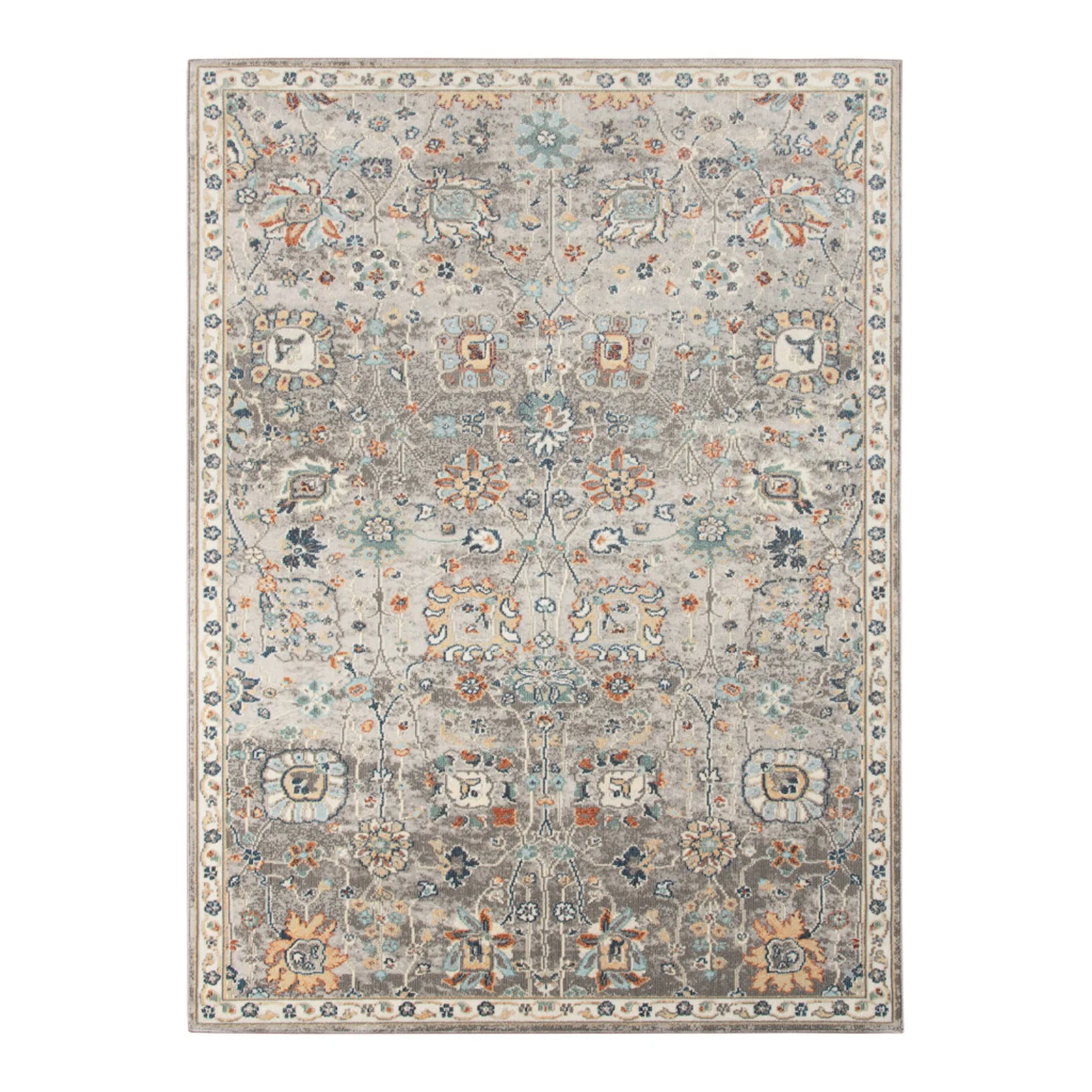 9′ X 12′ Blue and Orange Floral Stain Resistant Indoor Outdoor Area Rug — view 2
