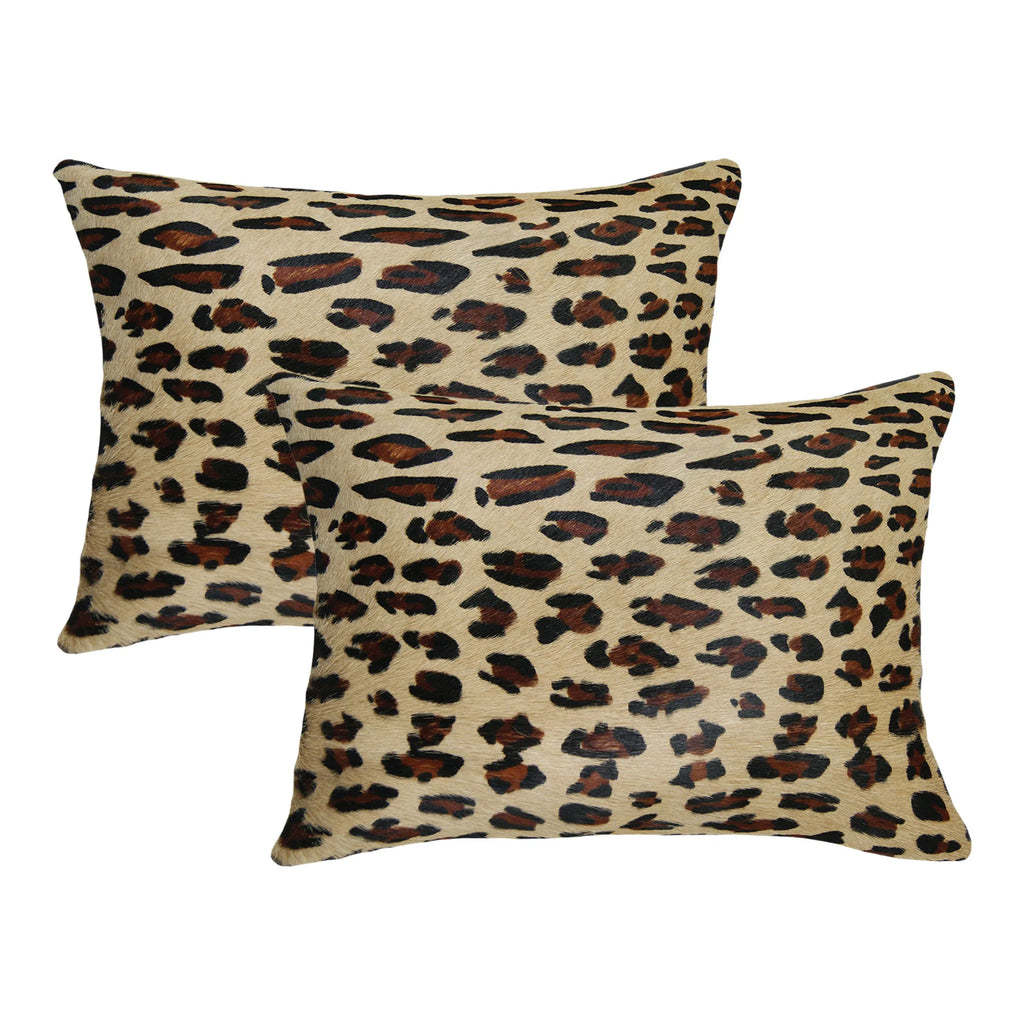 Set of Two 12″ X 20″ Brown and Black Leopard Cowhide Lumbar Throw Pillows — view 3