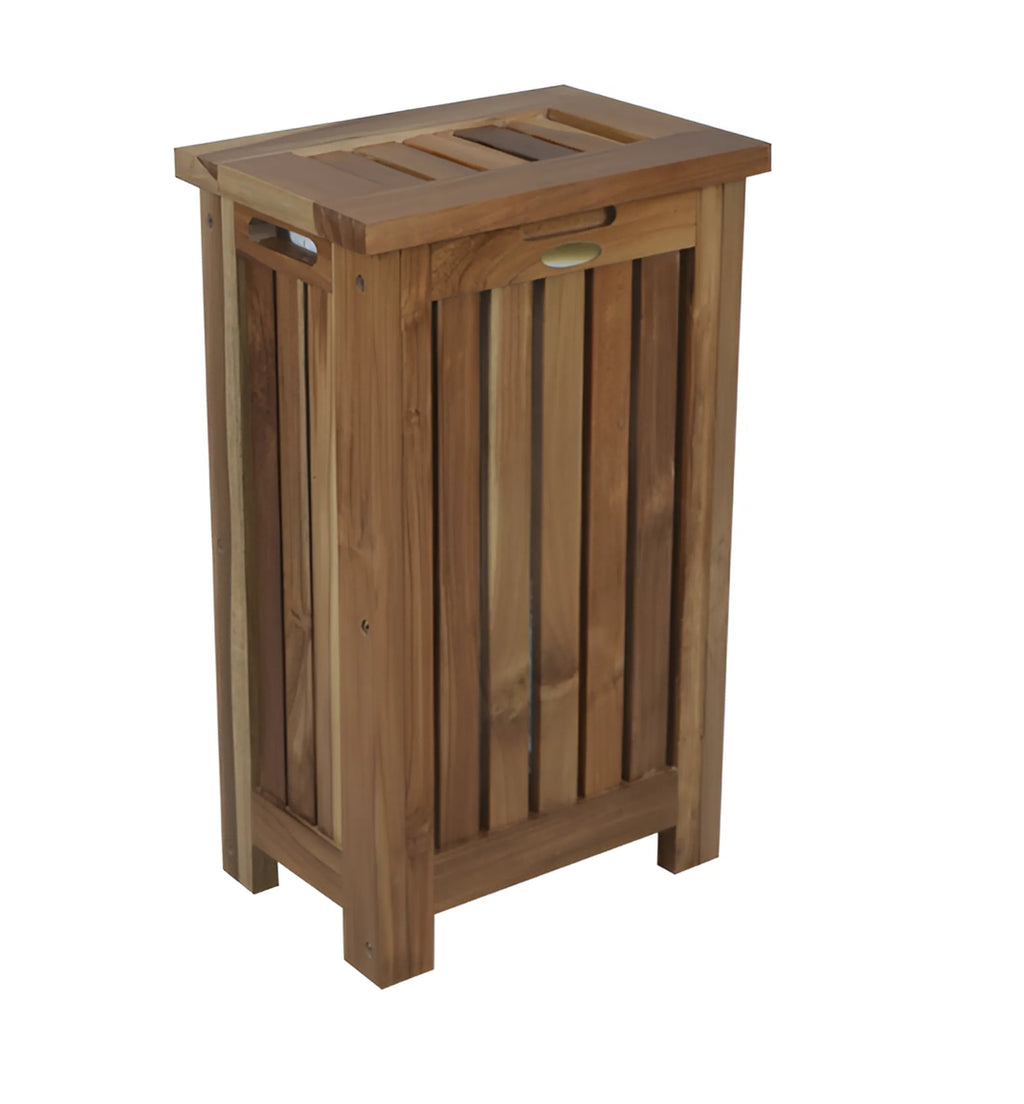 24″ Brown Solid Wood Laundry Hamper With Lid