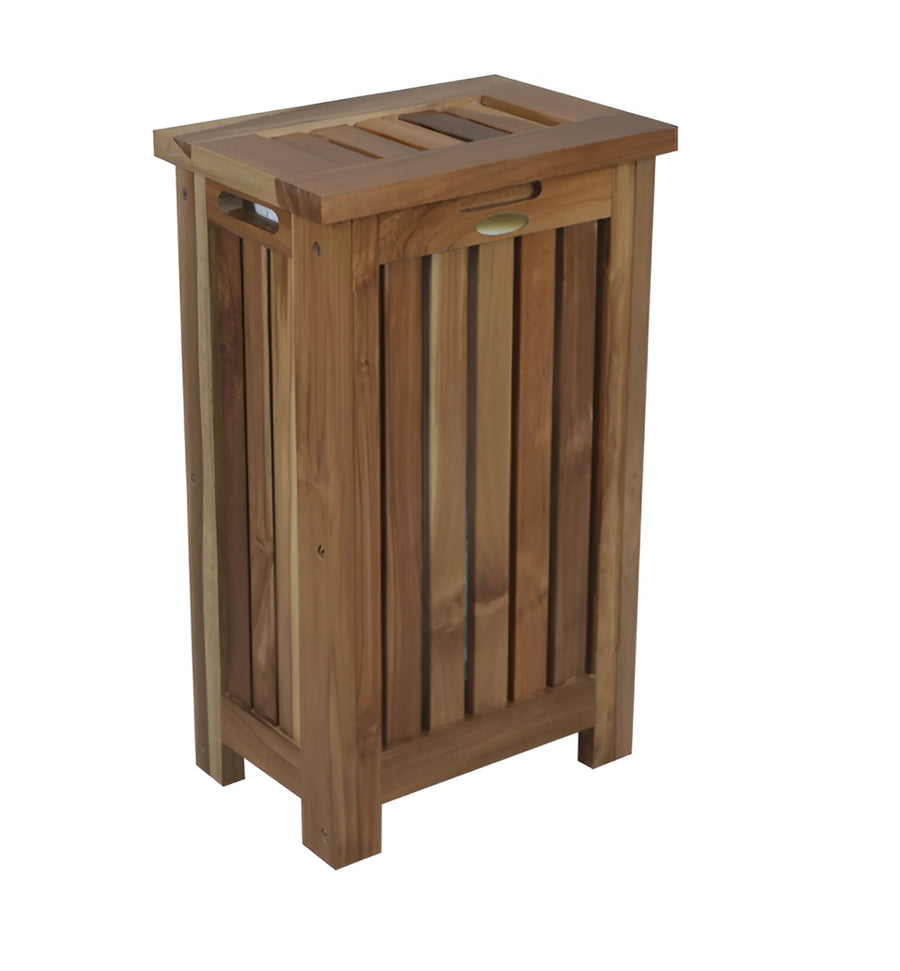 24″ Brown Solid Wood Laundry Hamper With Lid