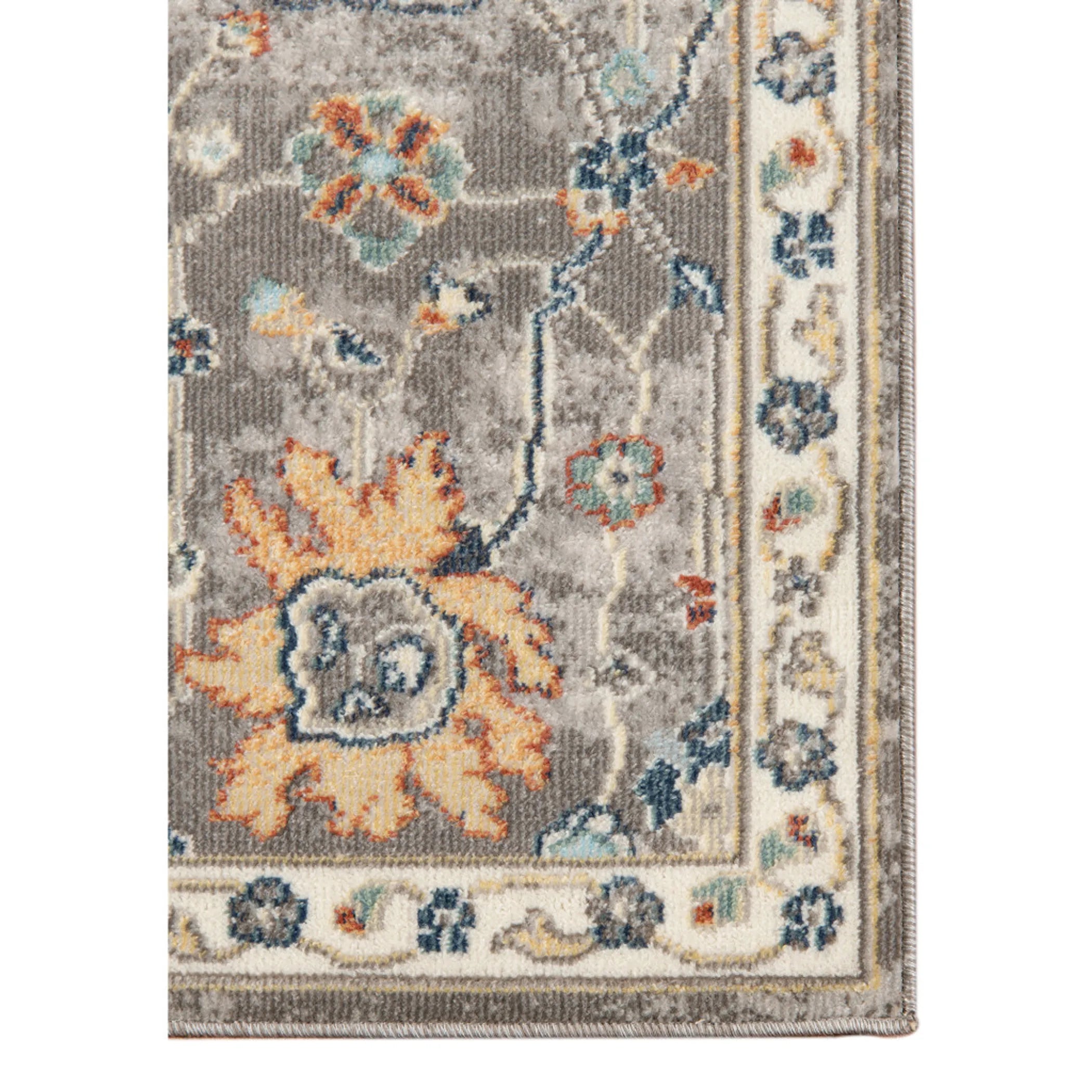 9′ X 12′ Blue and Orange Floral Stain Resistant Indoor Outdoor Area Rug — view 3