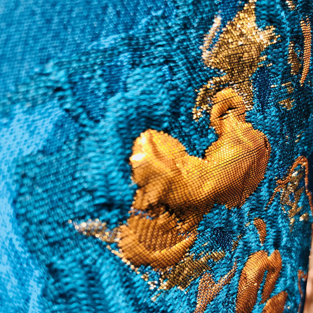 Plutus Bronze Blossom Blue Floral Luxury Throw Pillow — view 3