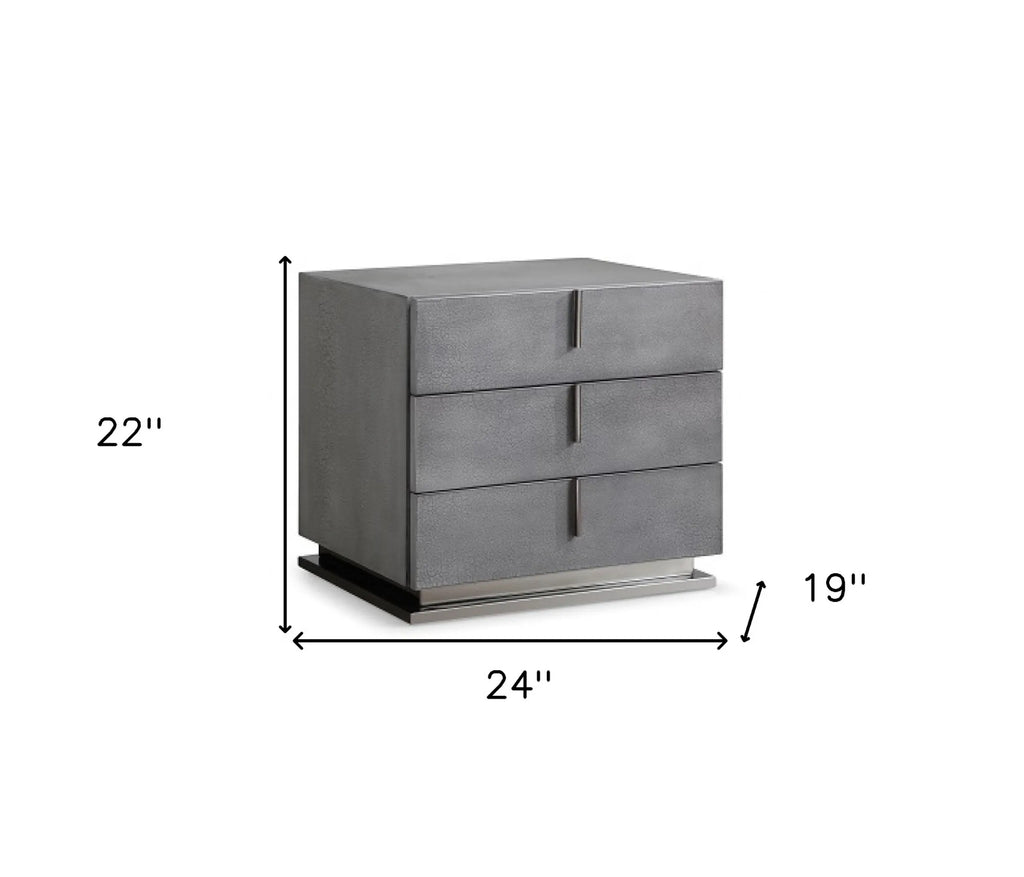 22″ Gray Crackle Finish Three Drawer Nightstand — view 4