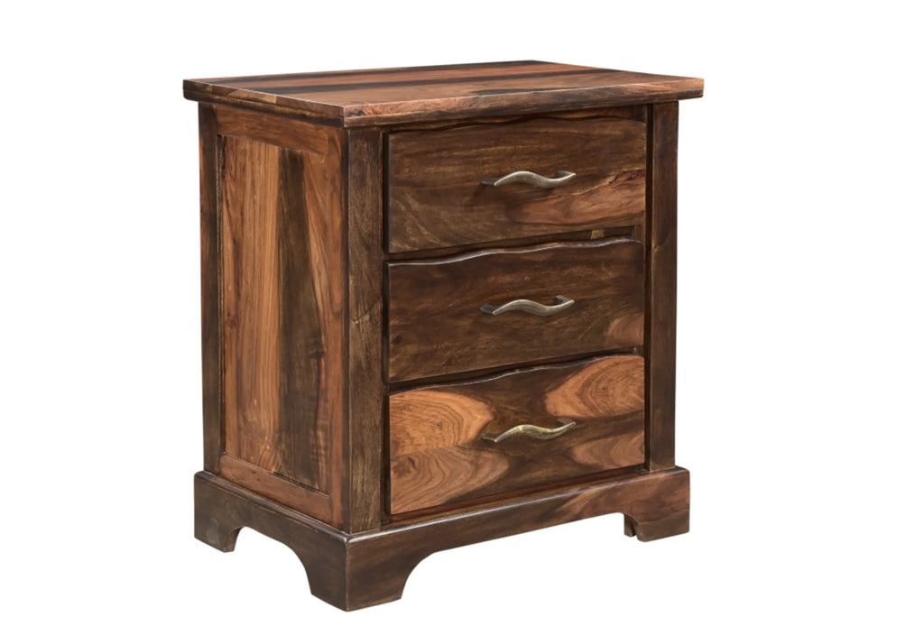 27″ Dark Brown Solid Wood Three Drawer Nightstand — view 3