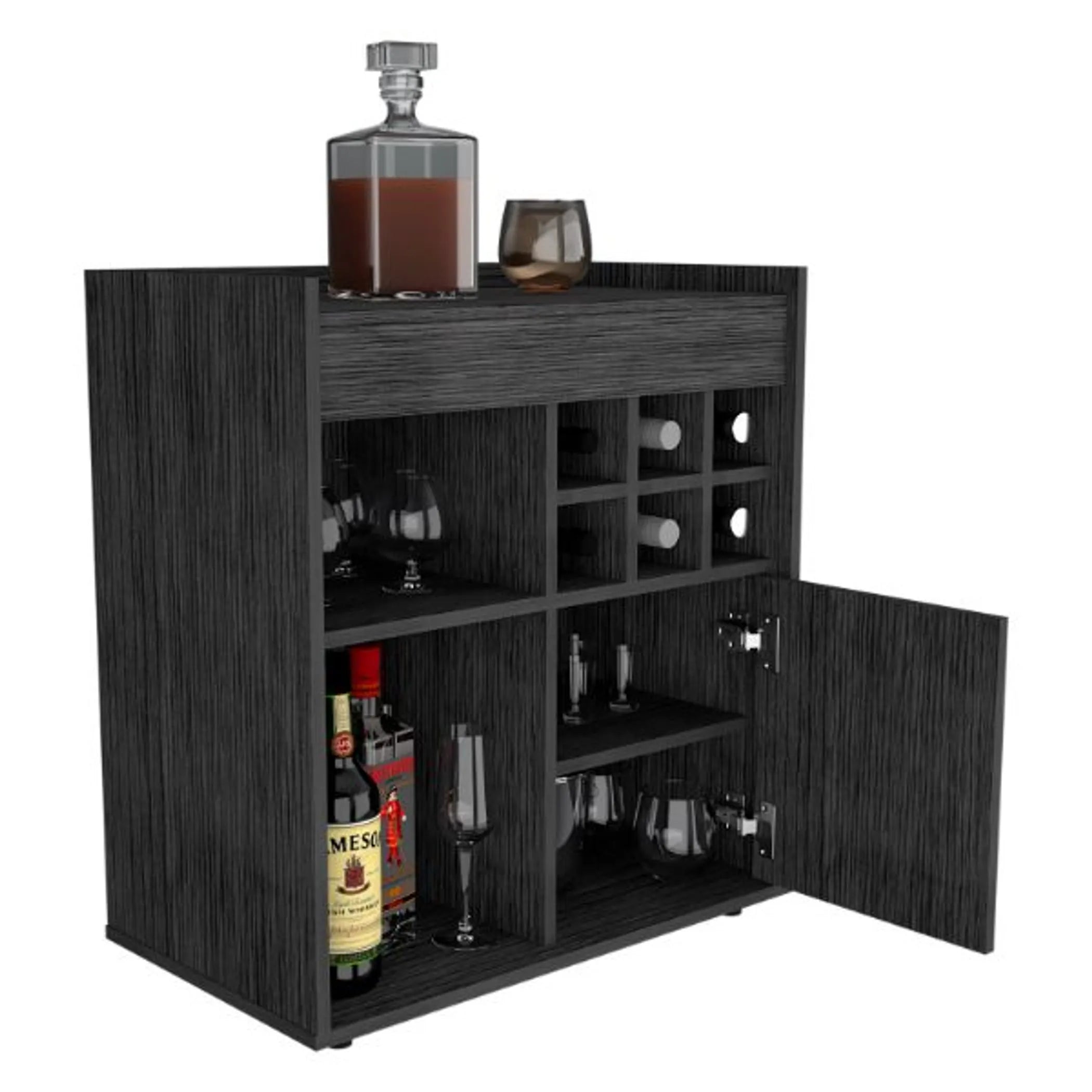 Lyon Bar Cabinet, Six Cubbies, Cabinet With Divisions, Two Concealed Shelves — view 3