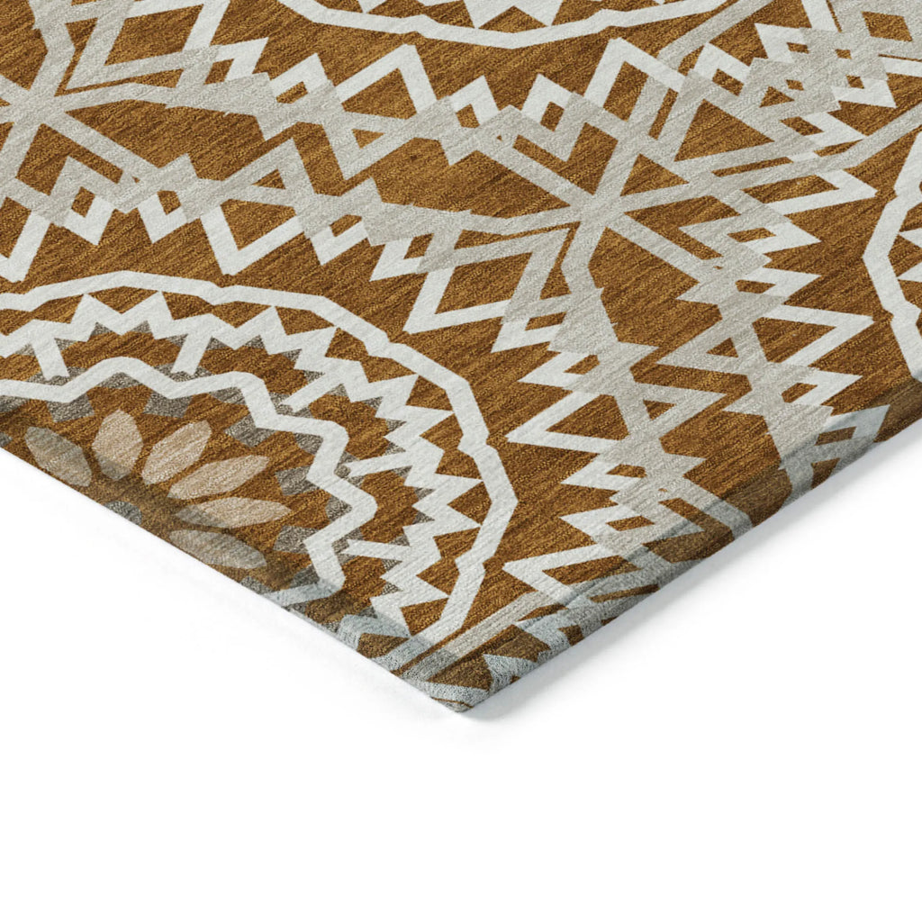 10′ X 14′ Orange Copper And Beige Floral Medallion Washable Indoor Outdoor Area Rug — view 4