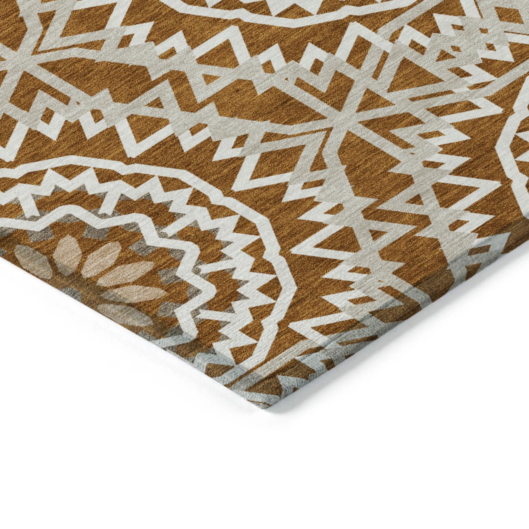 10′ X 14′ Orange Copper And Beige Floral Medallion Washable Indoor Outdoor Area Rug — view 4