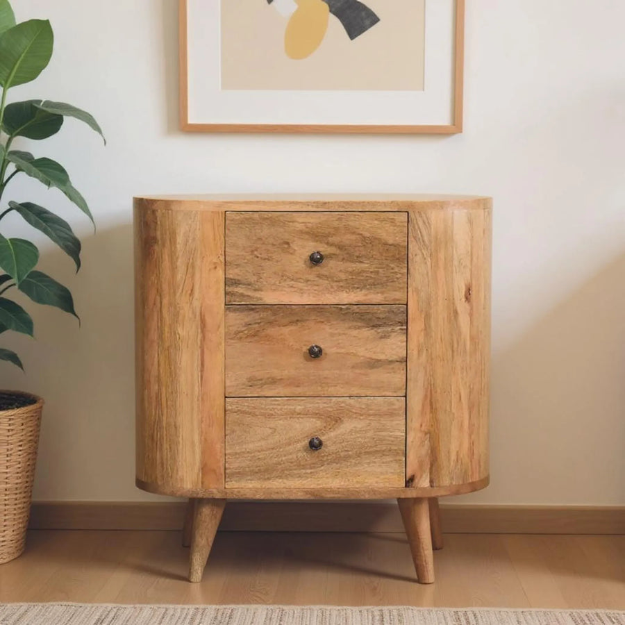Solid Wood Oval Accent Cabinet With Three Drawers