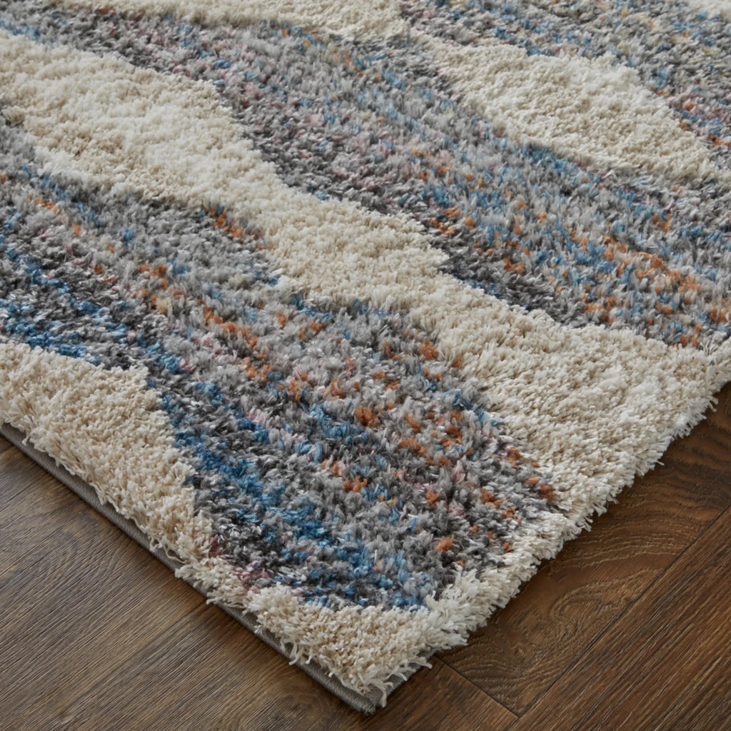 5′ X 8′ Tan Ivory And Blue Chevron Power Loom Stain Resistant Area Rug — view 3